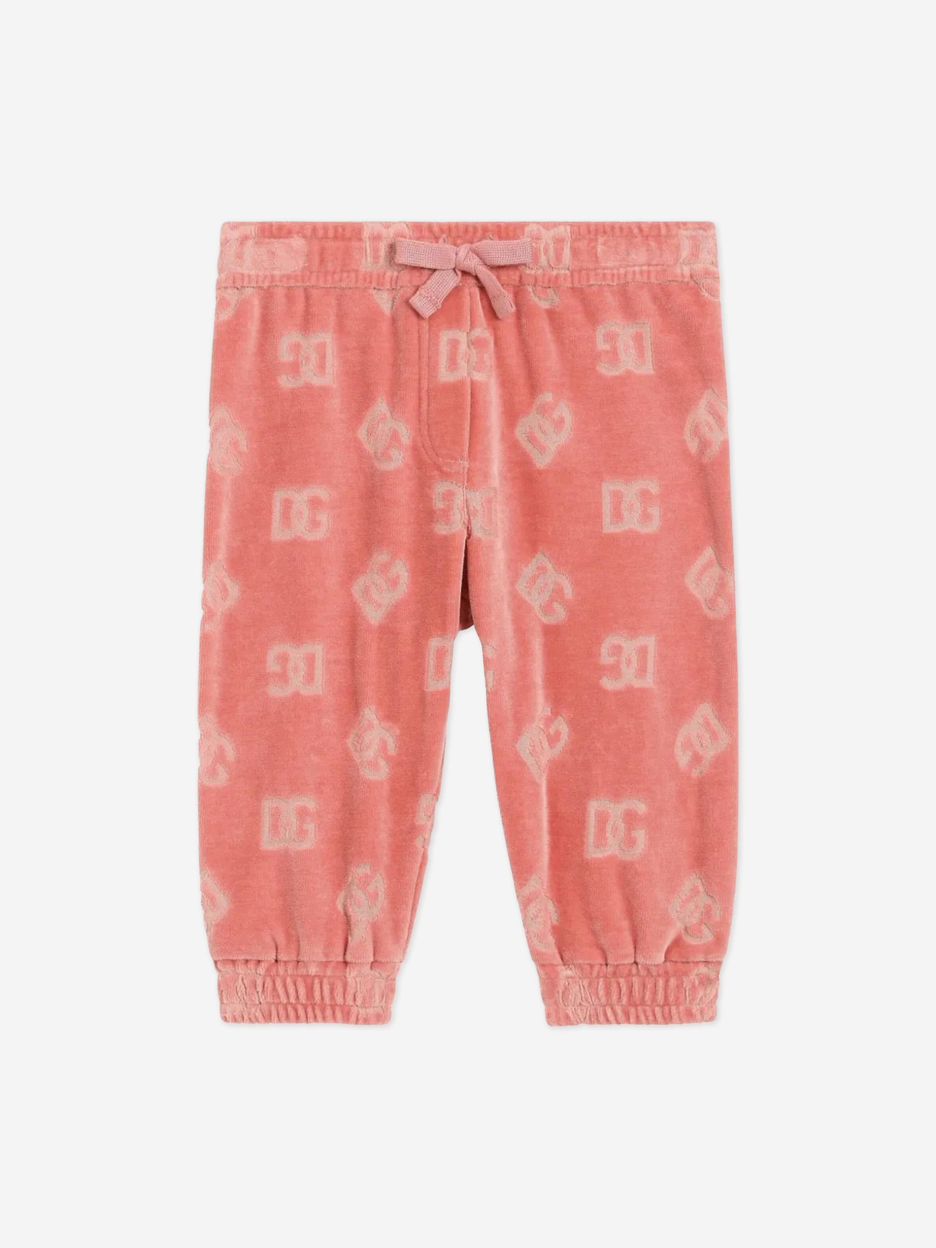 Baby Girls Jacquard Logo Joggers in Pink - Soft Cotton Jogging Pants for Toddlers & Infants - Perfect for Playtime, Daycare & Casual Outfits