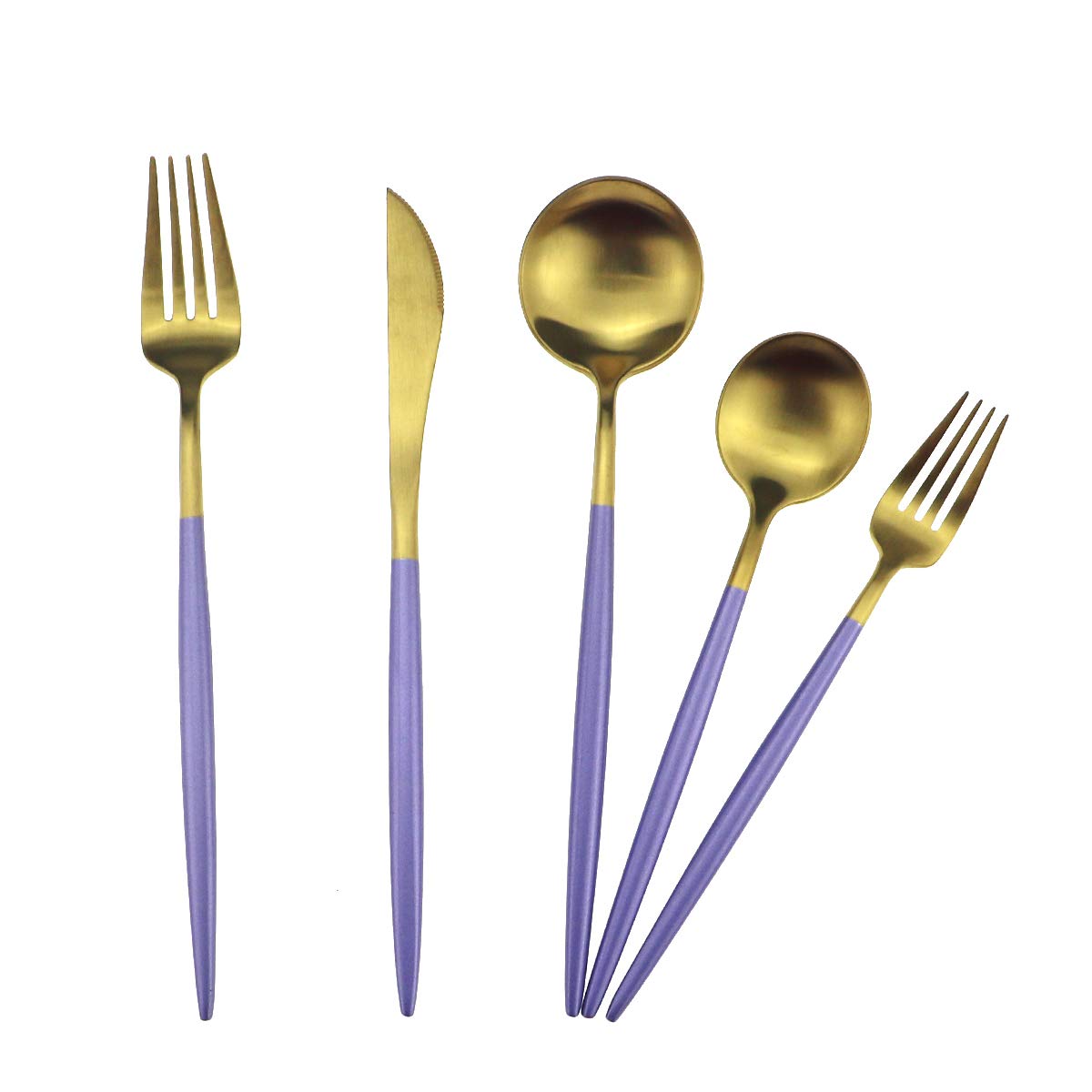 Gugrida 5-Piece Purple Gold Flatware Set - 18/10 Stainless Steel Cutlery with Matte Purple Handle (Fork, Spoon, Knife) - Elegant Dinnerware for Home, Camping & Travel - Durable Silverware for Everyday Use & Outdoor Adventures