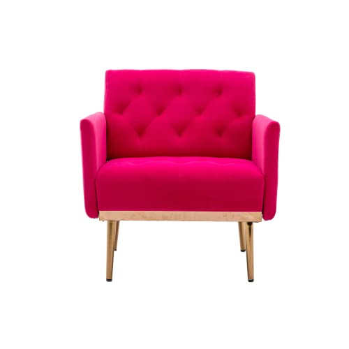 Velvet Tufted Armchair with Metal Legs for Living Room & Office - Red