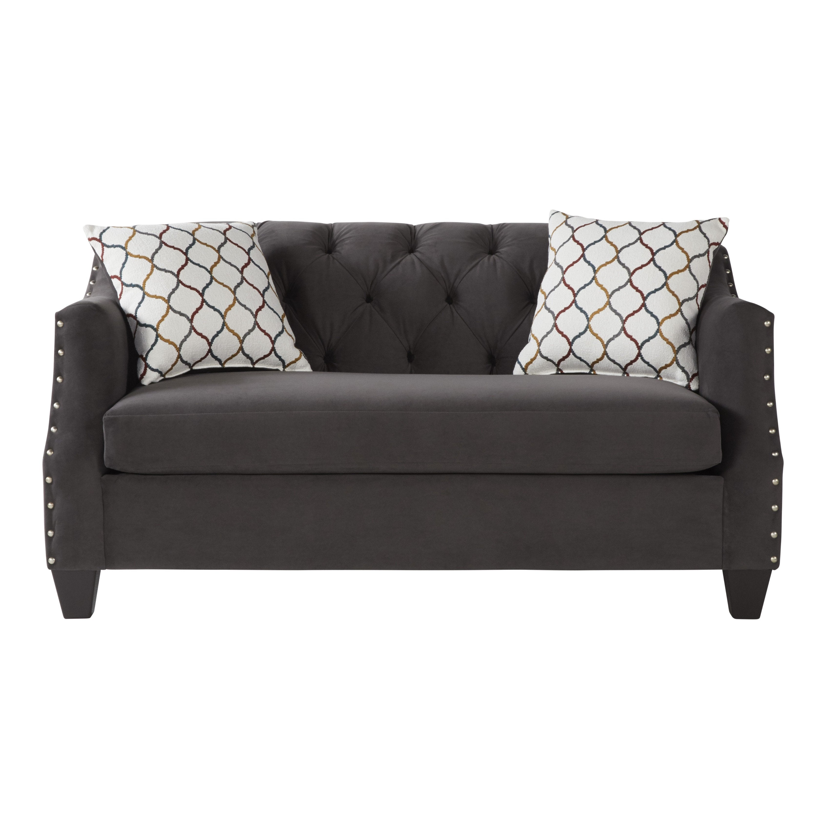 Modern Velvet Tufted Loveseat with Nailhead Trim - Gray Transitional Sofa for Living Room | Moselle Collection | Perfect for Small Spaces & Cozy Home Decor