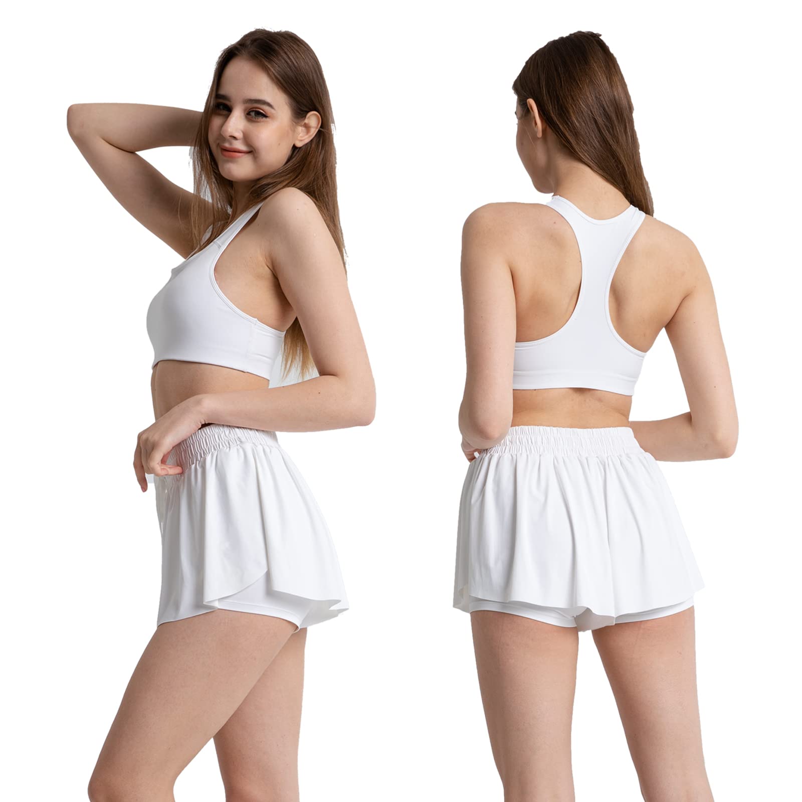 Blostirno 2023 Women's 2-in-1 Athletic Shorts - Flowy Running Yoga Gym Workout Shorts with Drawstring & Pockets | Summer Sports & Casual Wear