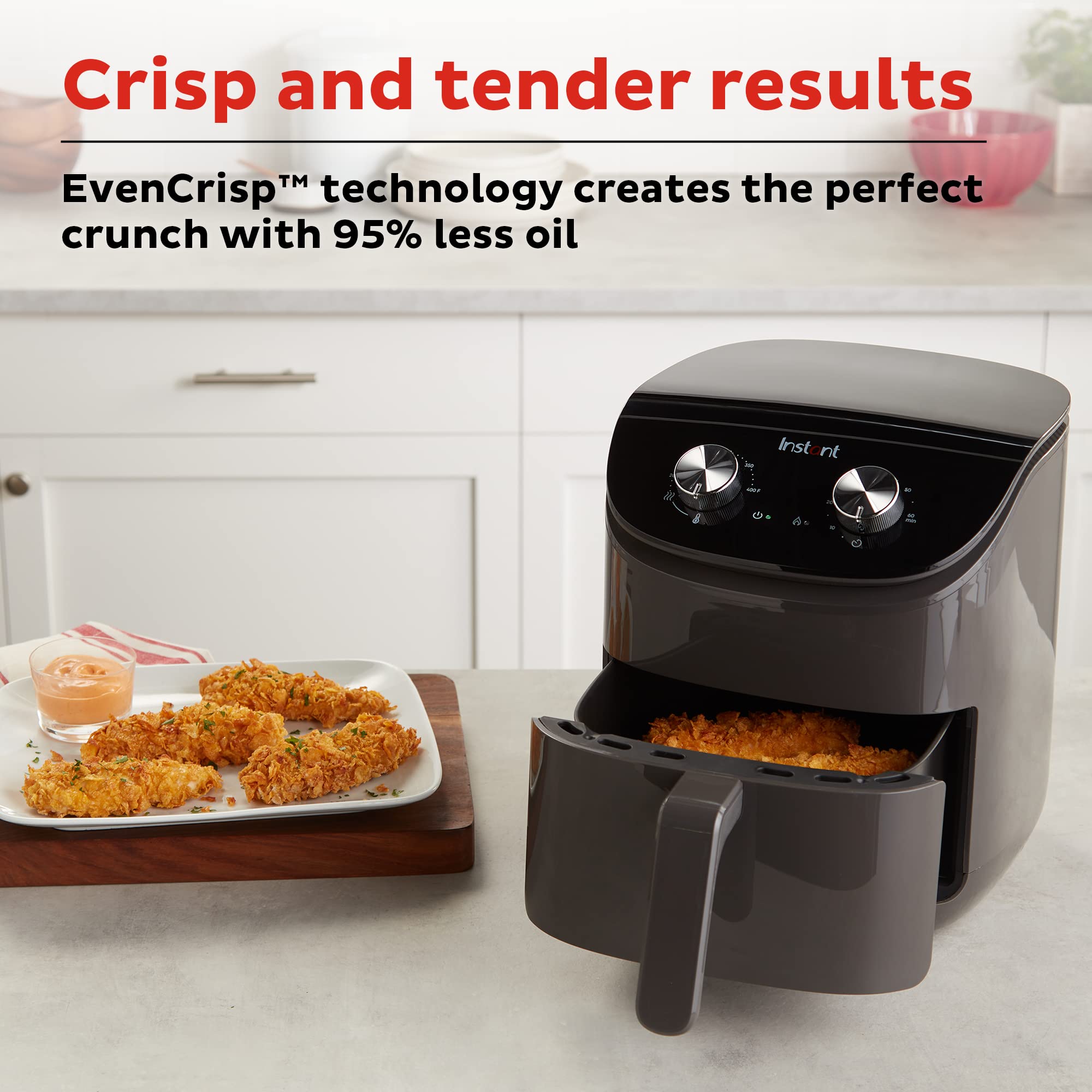 Instant Pot Essentials 4QT Air Fryer with EvenCrisp Technology - Fast & Even Cooking, Digital Controls for Time/Temperature, 100+ App Recipes - Perfect for Quick Meals, Healthy Snacks & Family Dinners (Black)
