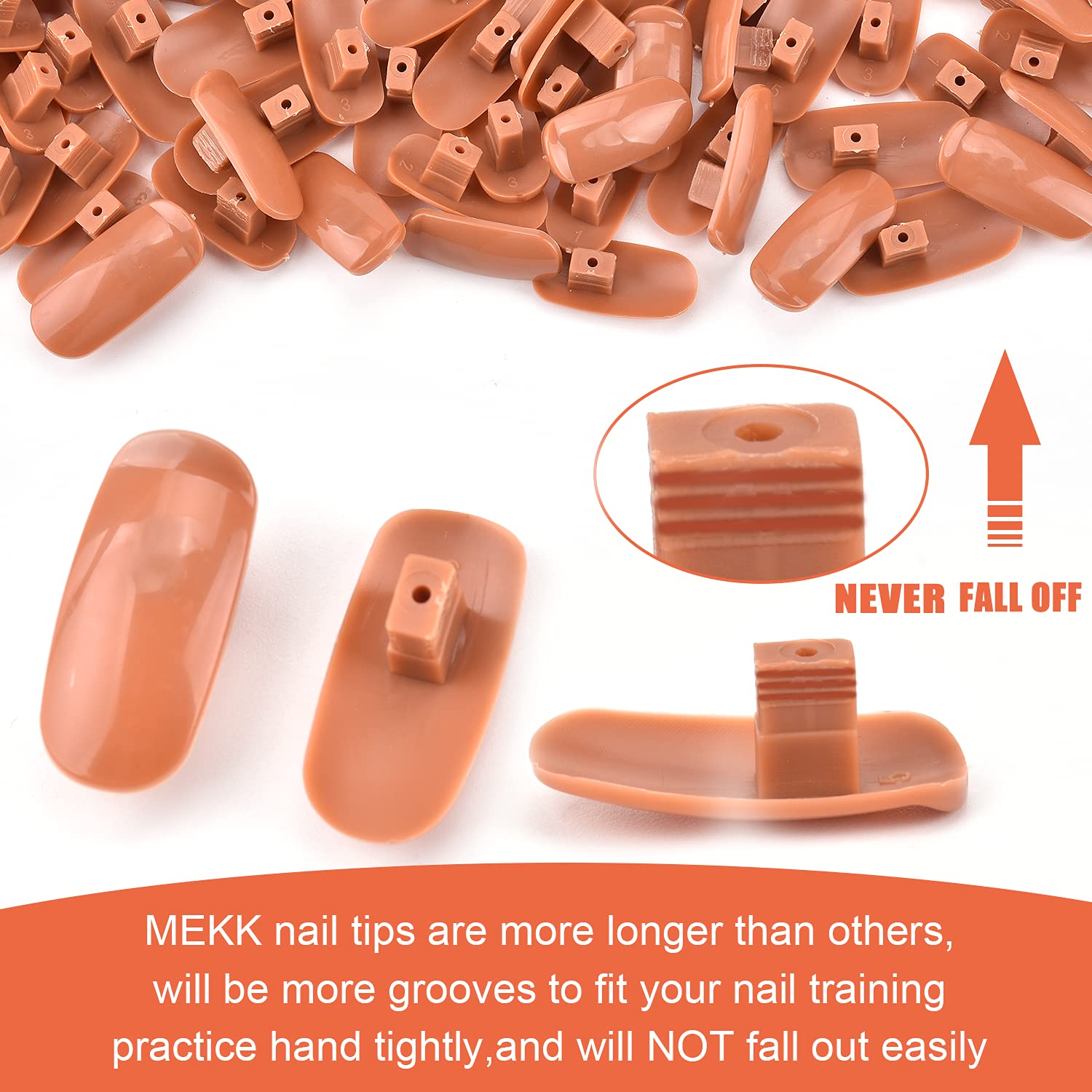 MEKK 200PCS Brown False Nail Tips for Nail Practice Hand - Refill Nail Tips for Manicure Training, DIY Nail Art & Professional Practice | Perfect for Nail Salons, Beauty Schools & Home Use