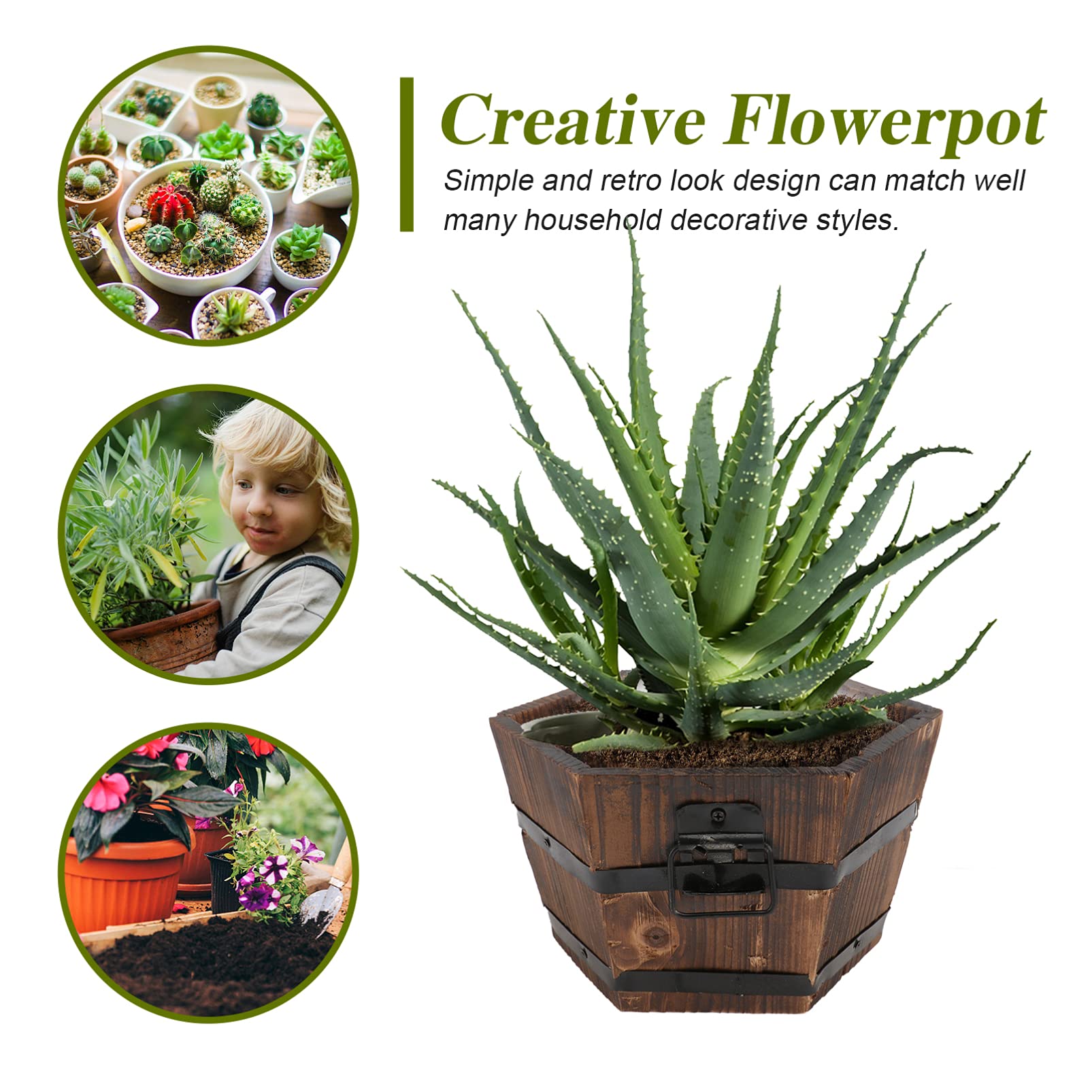 Cabilock Solid Wood Flower Pot for Plants - Multi-Purpose Planter for Succulents, Vegetables, Flowers - Perfect for Indoor/Outdoor Gardening, Home Decor, and Balcony Planting
