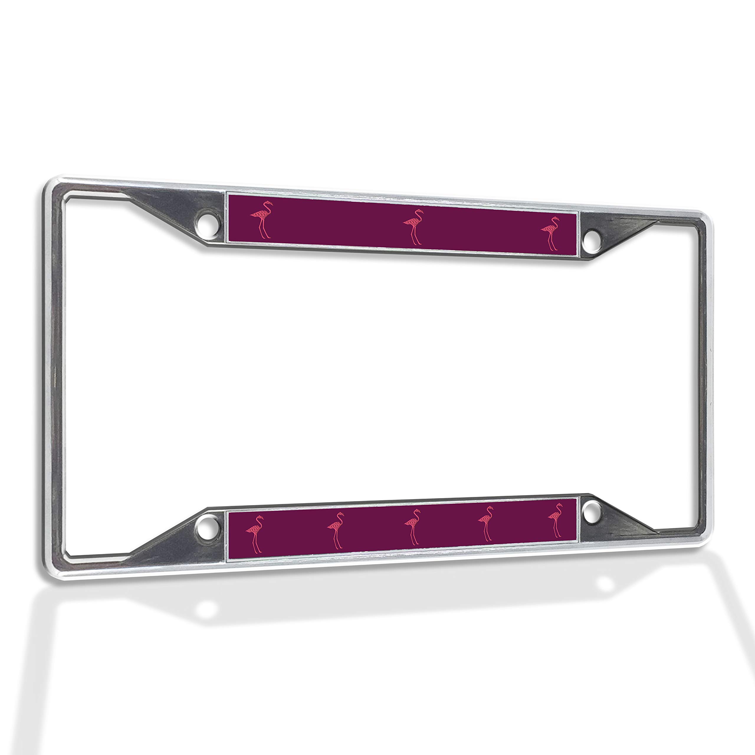 Premium Metal Insert License Plate Frame with Flamingo Design - Weatherproof Chrome Car Accessory (4 Holes, Solid Insert) for Cars, Trucks & SUVs - Perfect for Beach Lovers & Tropical Style Vehicles
