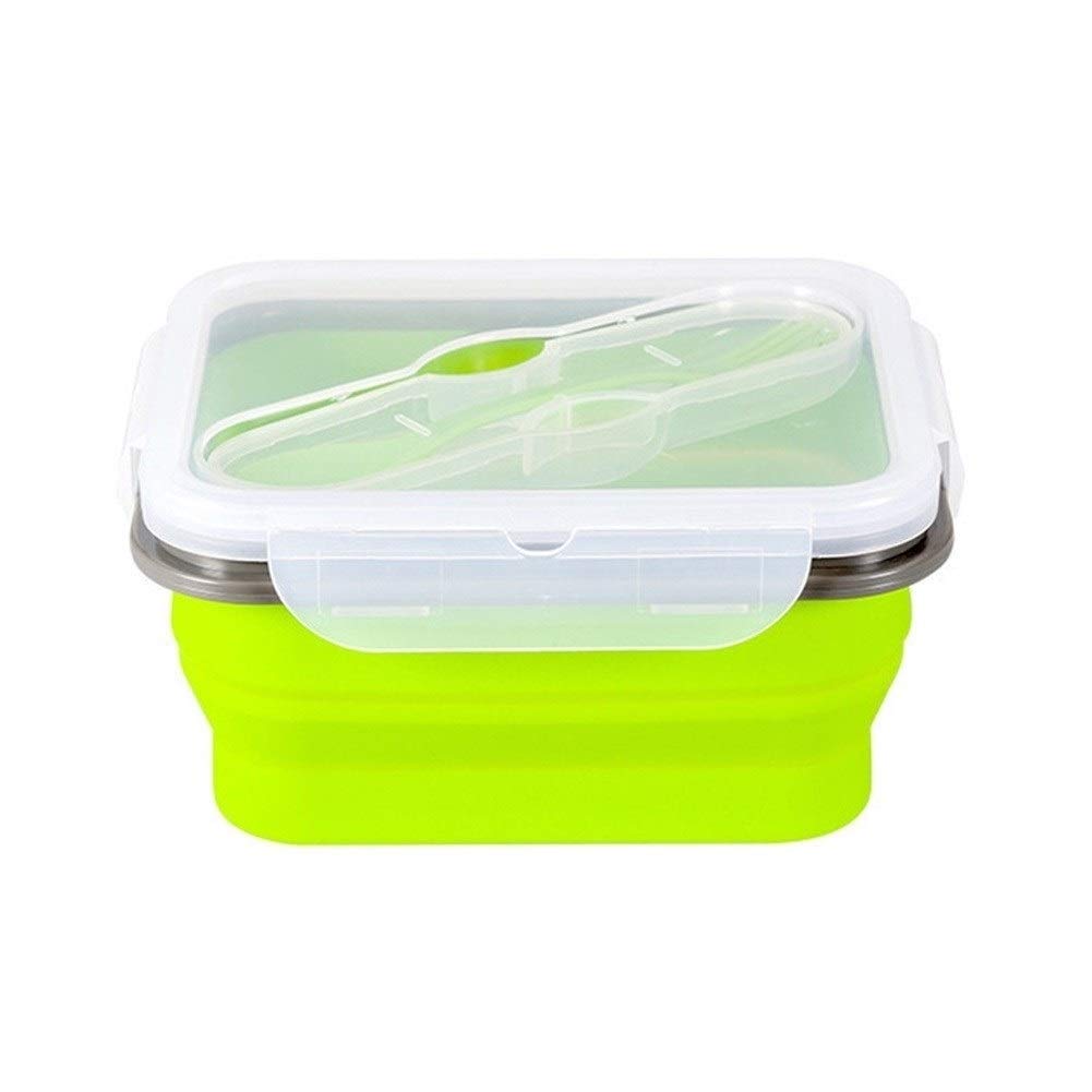 Foldable Single Compartment Silicone Lunch Box with Portable Buckle Lid - Leakproof Food Storage Container for Students, Office & Outdoor Picnics (Green) - Perfect for Meal Prep, School Lunches & Camping Trips