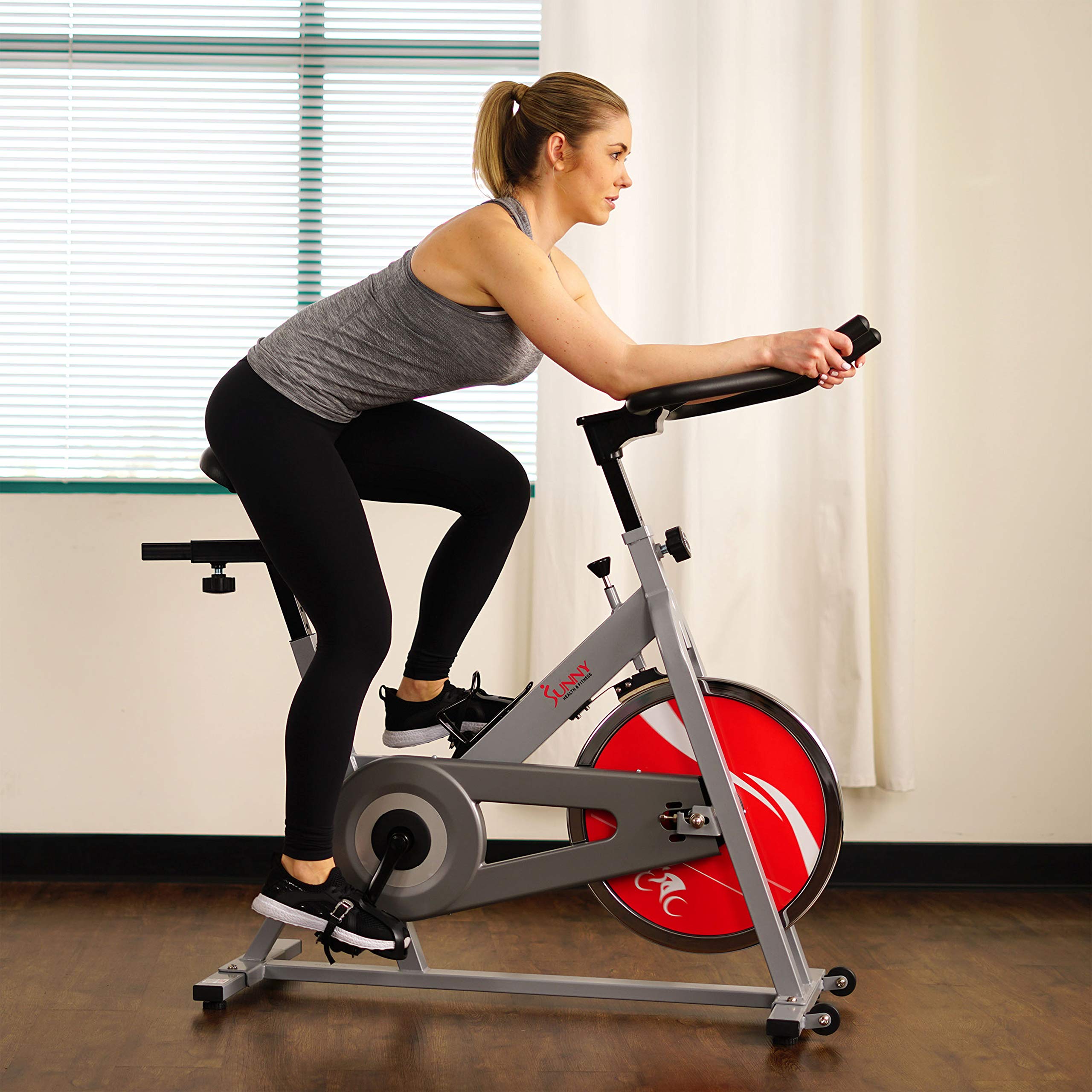 Sunny Health & Fitness Stationary Indoor Cycling Bike - Adjustable Seat & Resistance for Home Workouts | Perfect for Cardio, Weight Loss & Indoor Training