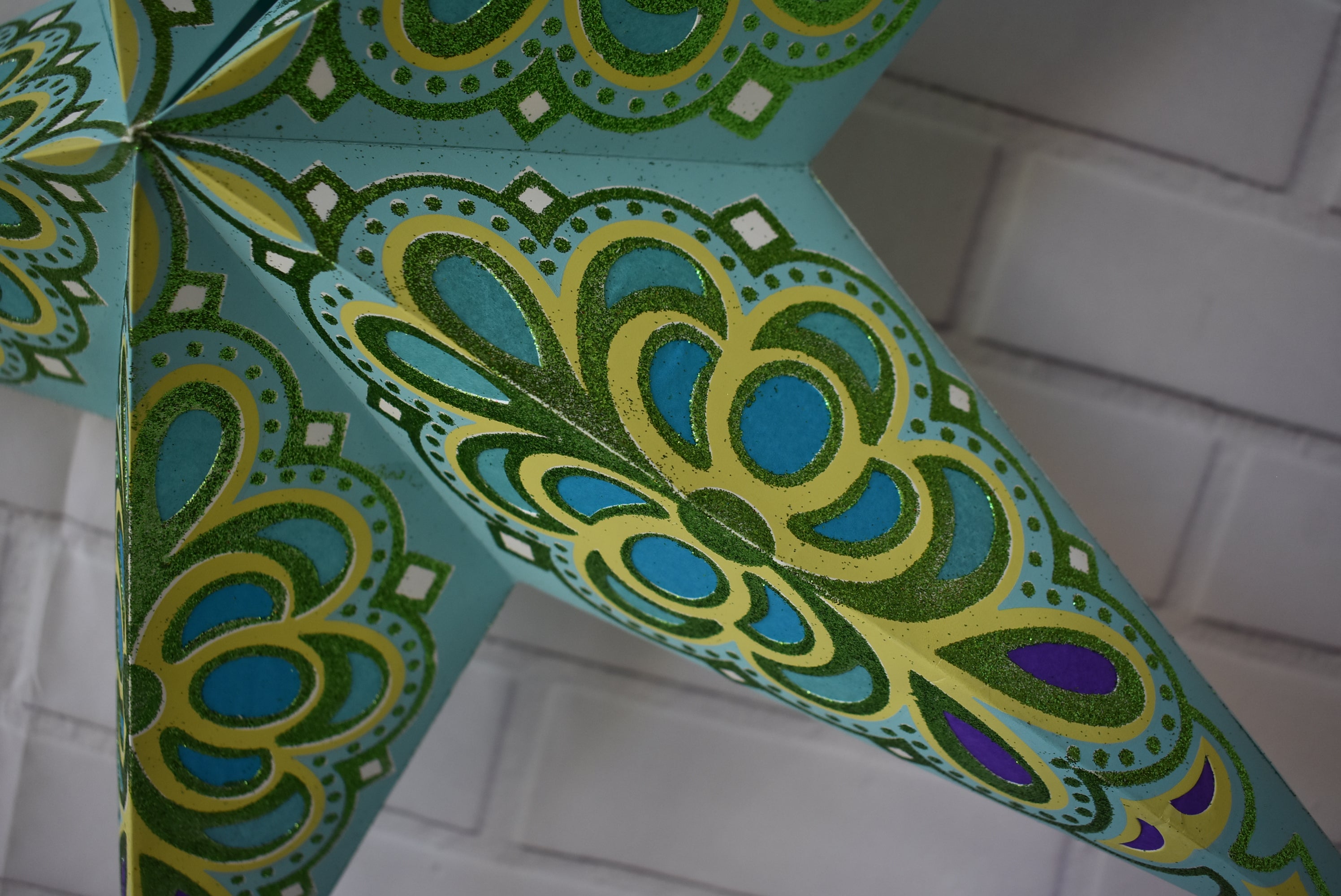 24 Green & Turquoise Merry Gold Glitter Paper Star Lanterns - Hanging Wedding & Party Decorations for Indoor/Outdoor Events, Christmas, Baby Showers & Home Decor