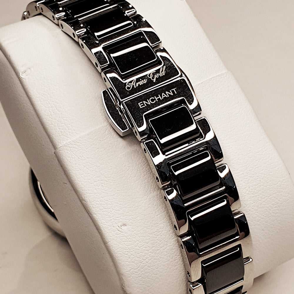 ARIES GOLD ENCHANT CAPELLA Silver Stainless Steel Women's Watch with Black Ceramic Band - Elegant Dress Watch for Women, Perfect for Office, Party & Special Occasions