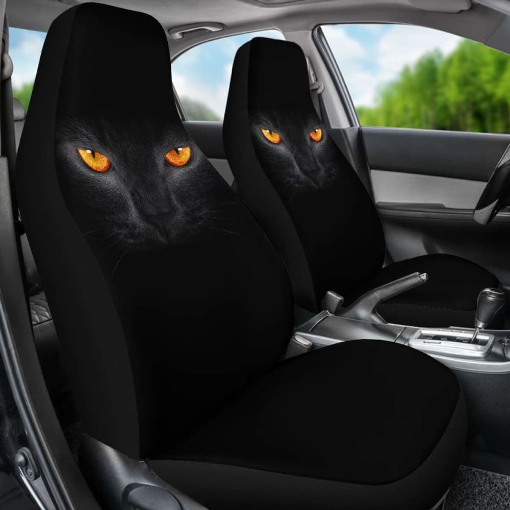 Black Cat Face Car Seat Covers - Soft & Durable Pet-Themed Car Accessories - Perfect Gift for Cat Lovers (Model 112428) - Great for Road Trips, Daily Commutes & Protecting Your Car Seats