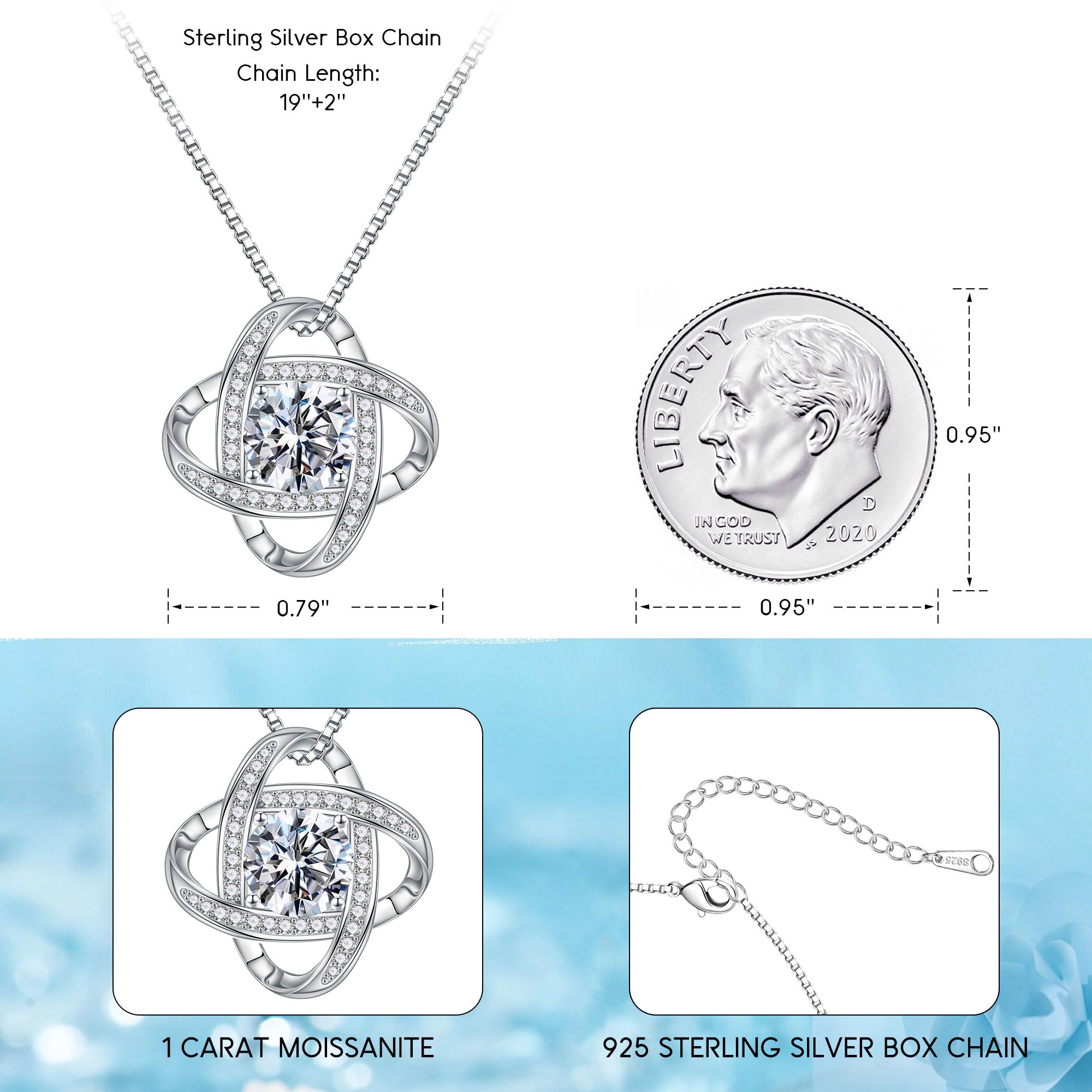 MOOSEA Love Knot Moissanite Necklace - 1-3ct D Color VVS1, 925 Silver Jewelry Gift for Women, Perfect for Anniversaries & Birthdays