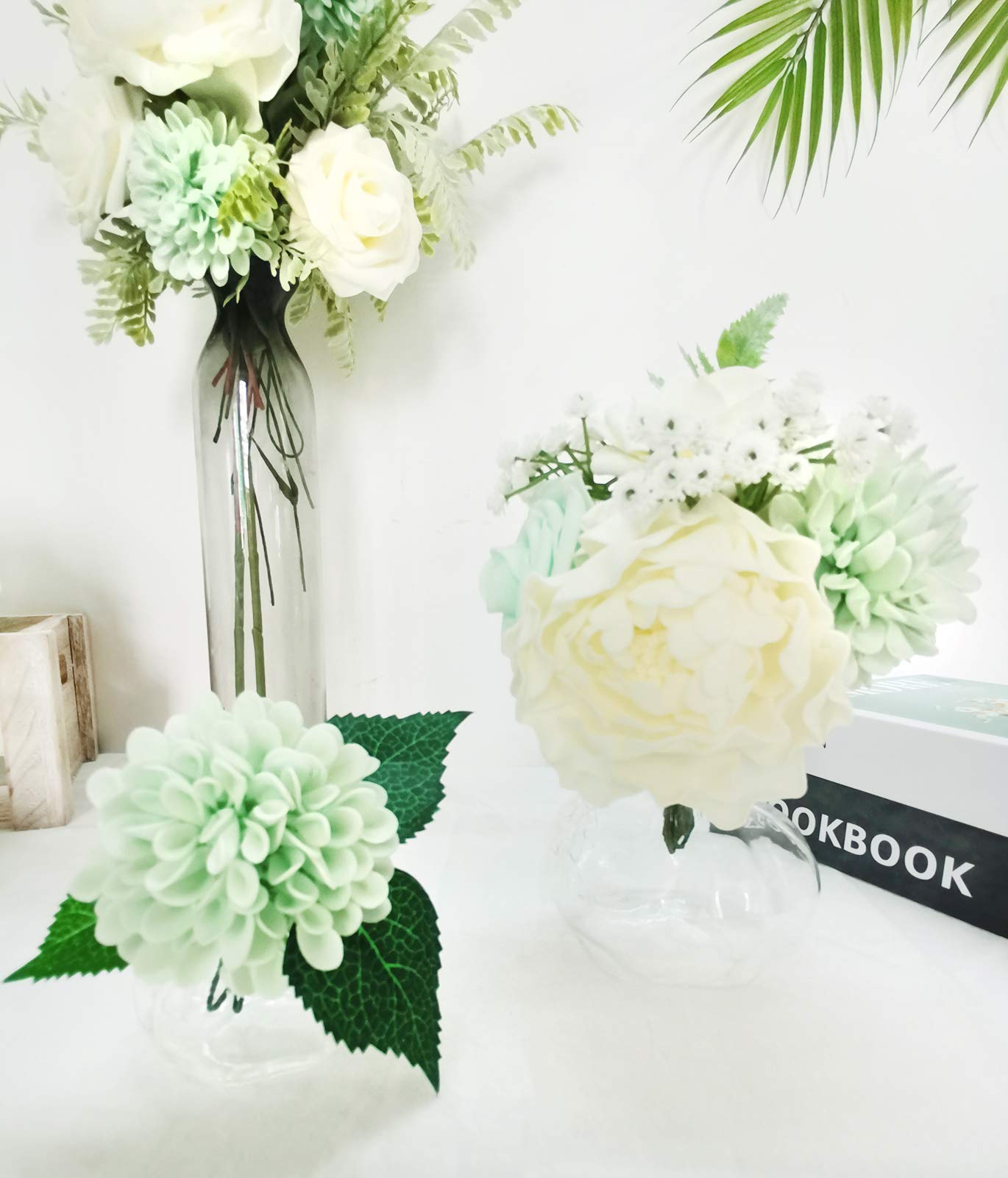 Artificial Flowers Combo - Delicate Mint Green Mixed Flowers with Stem for DIY Wedding Bouquets, Centerpieces, Baby Shower Party & Home Decor | Perfect for Wedding Decor, Table Arrangements, and Indoor Floral Displays