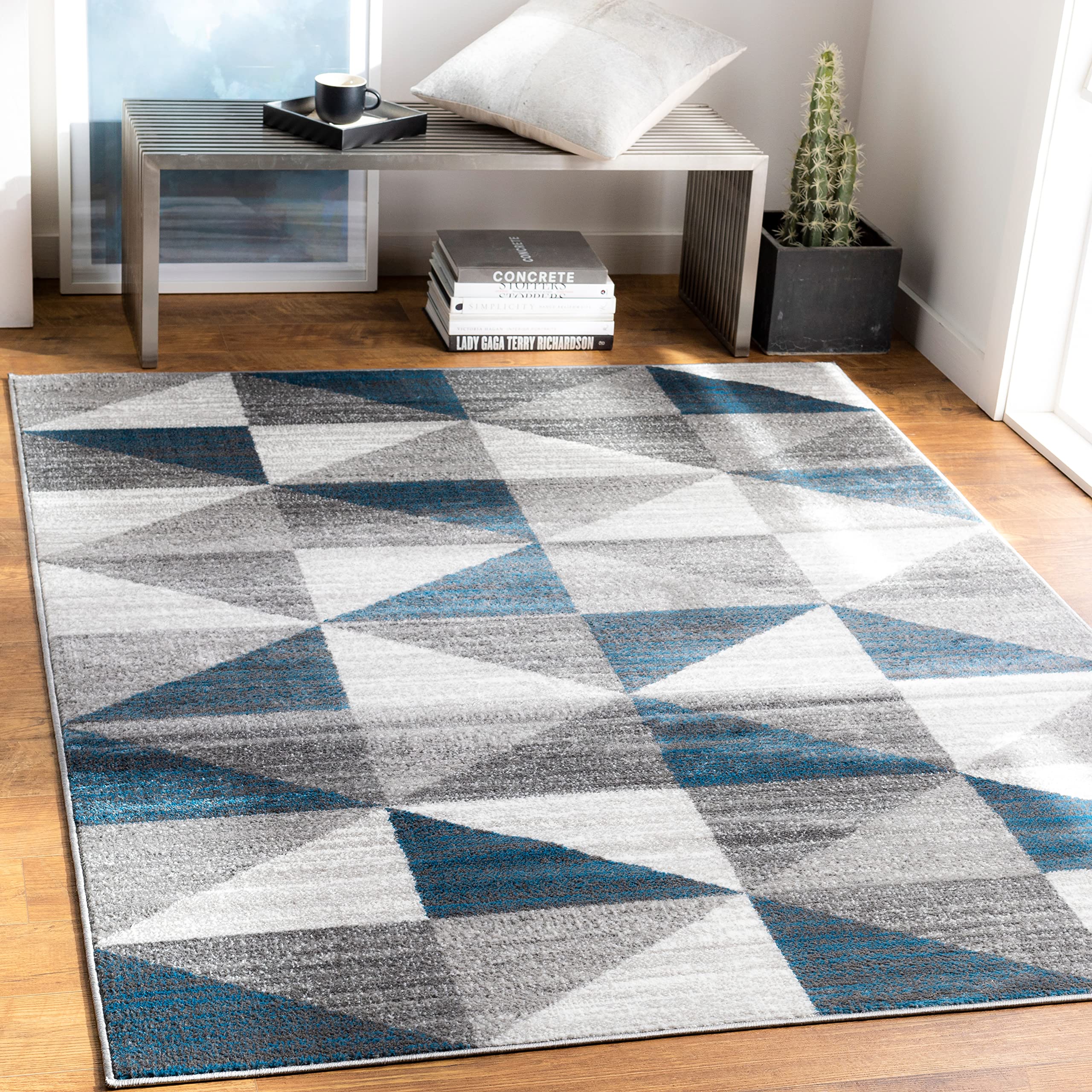 Mark&Day Davidson Modern Sky Blue/Navy 5x7 Area Rug - Soft Grey White Blue Carpet for Living Room, Bedroom, Kitchen - 5'3