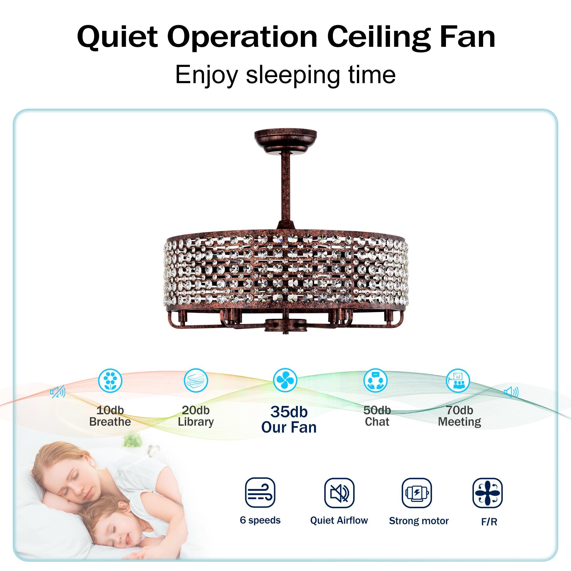 26.8 Inch Crystal Chandelier Ceiling Fan with Remote Control - 3 ABS Blades & 4 Light Fixtures (Bulbs Not Included) - Perfect for Living Room, Bedroom, and Dining Room Lighting