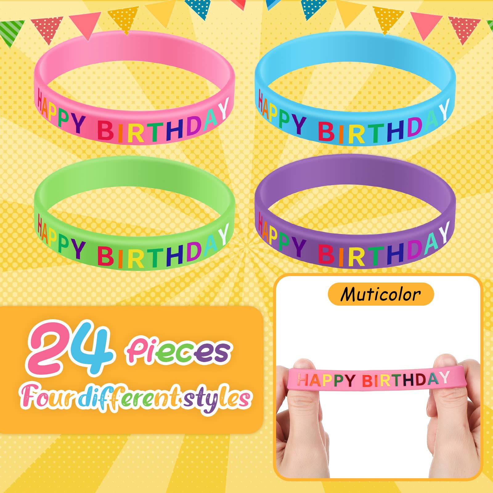 JOVITEC 24-Piece Colorful Silicone Birthday Bracelets for Teens - Bulk Party Favors, Bright Style Rubber Wristbands for Birthday Celebrations, School Events & Summer Camp Giveaways