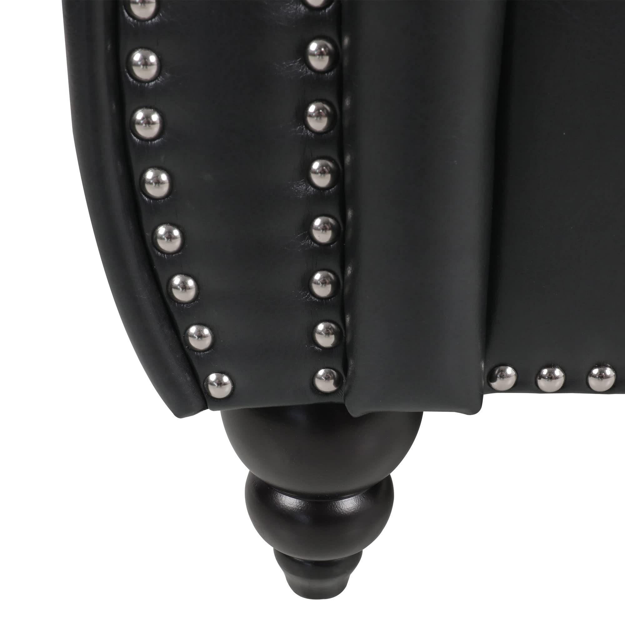 RARZOE Contemporary PU Chesterfield Chair - Faux Leather Club Chair with Button Tufted Design & Nailhead Trim - Scrolled Arm Accent Chair for Living Room, Bedroom, Office (Black) - Perfect for Home Decor, Reading Nook & Lounge Areas