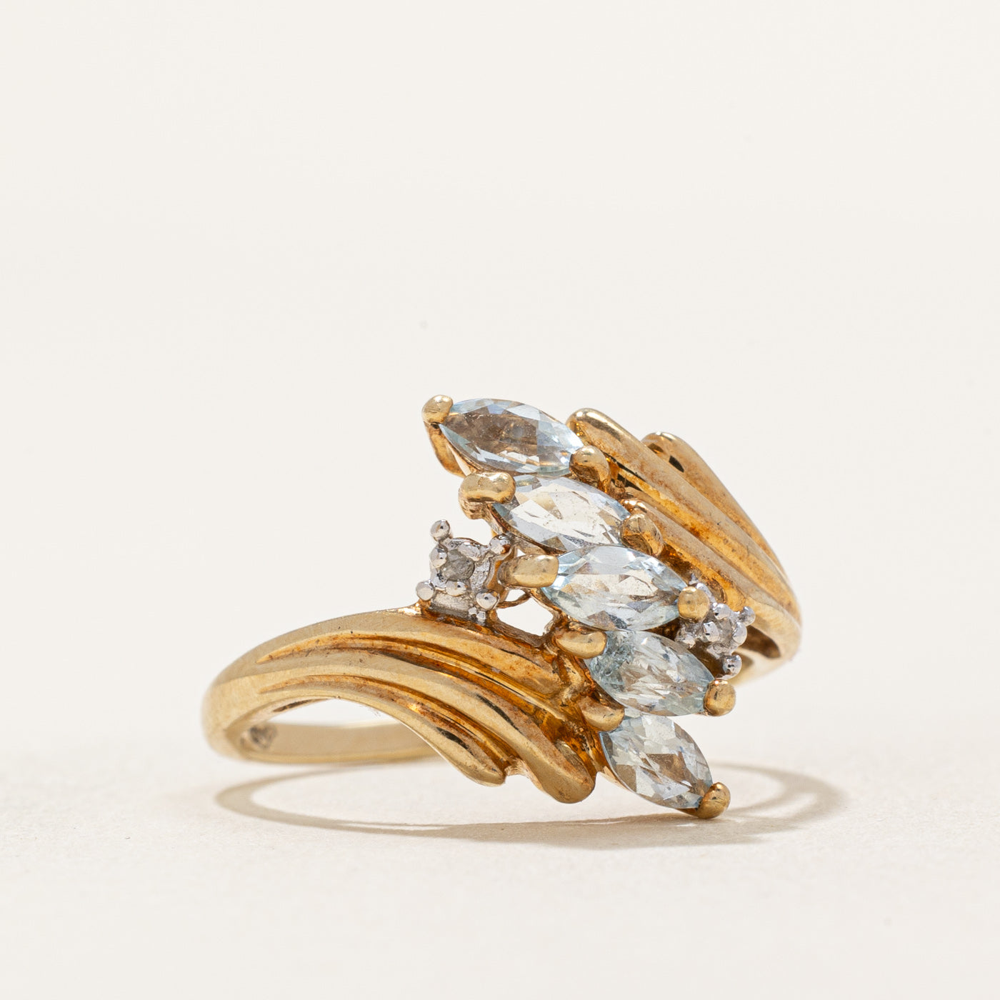 Aquamarine and Diamond Cluster Bypass Ring - 0.50ctw Gemstone with 0.04ctw Diamonds - Size 6.25 - Elegant Bridal Jewelry for Engagement, Anniversary, or Special Occasion Gift