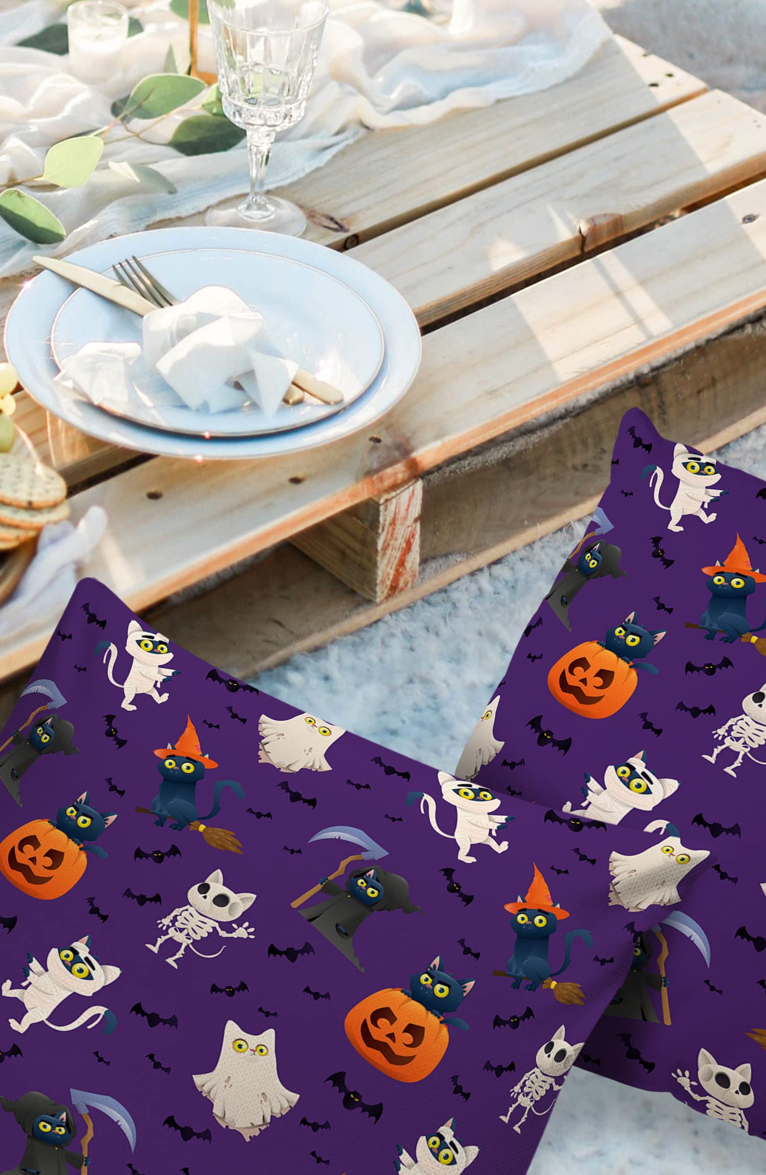 **Waterproof Outdoor Throw Pillow Covers 20x20 Inch - Halloween Ghost Pumpkin Cushion Covers for Patio, Garden, Sofa & Chair (Set of 2) - Black Cat Polyester Home Decor - Perfect for Fall, Halloween & Cozy Living Room Decor**