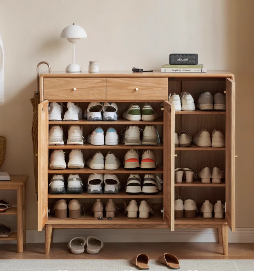 **Solid Oak Wood Shoe Storage Cabinet - Organize Shoes, Boots & Accessories | Perfect for Entryway, Bedroom & Closet Organization**