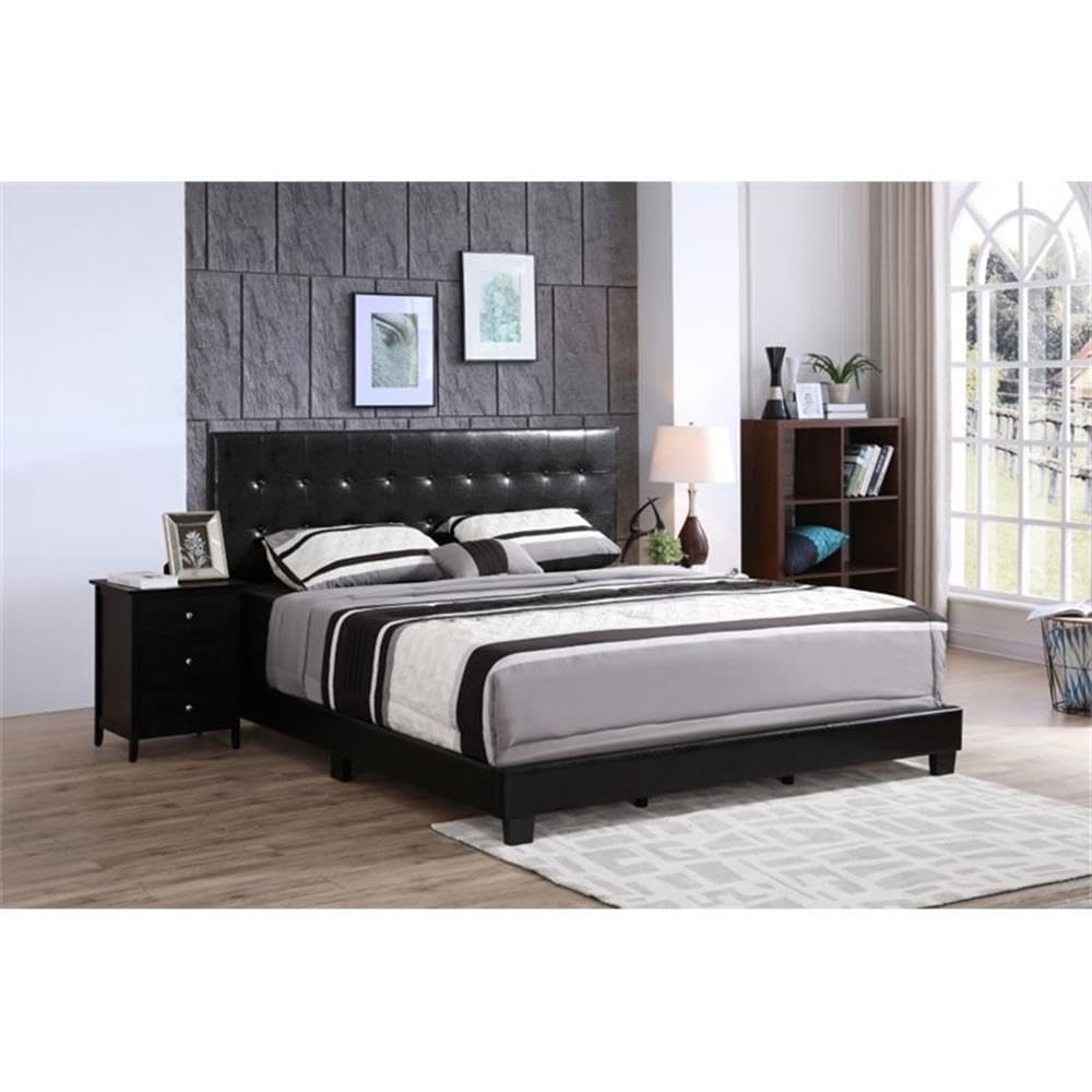 Glory Furniture Caldwell Faux Leather Panel Queen Bed Frame - Black Upholstered Headboard for Modern Bedroom Decor | Perfect for Master Bedrooms, Guest Rooms & Apartments