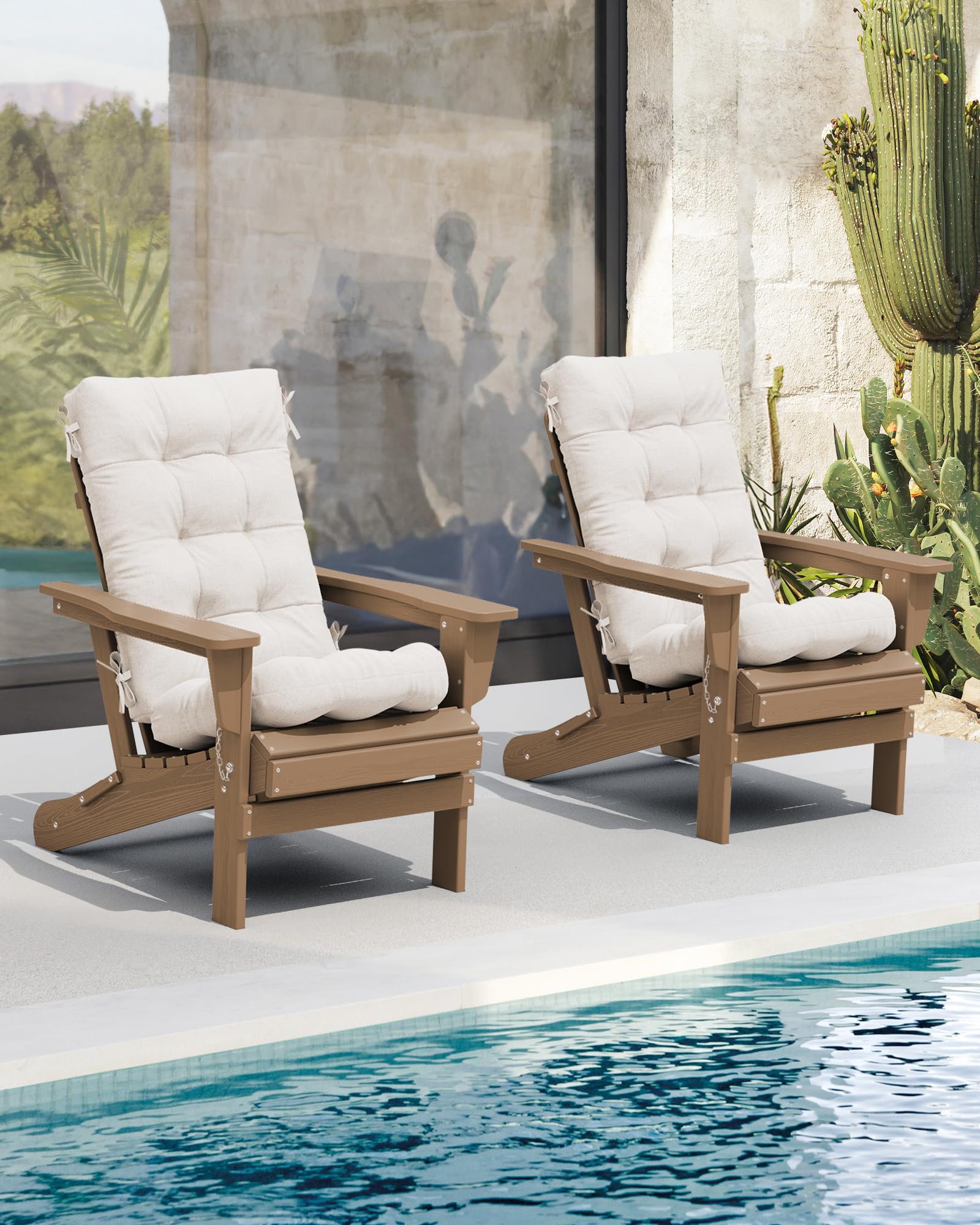 SERWALL Adirondack Chair Cushion Set of 4 - Memory Foam Seat & Back Cushions (Beige) - Outdoor Patio Furniture Cushions for Garden, Deck, Poolside & Porch Relaxation