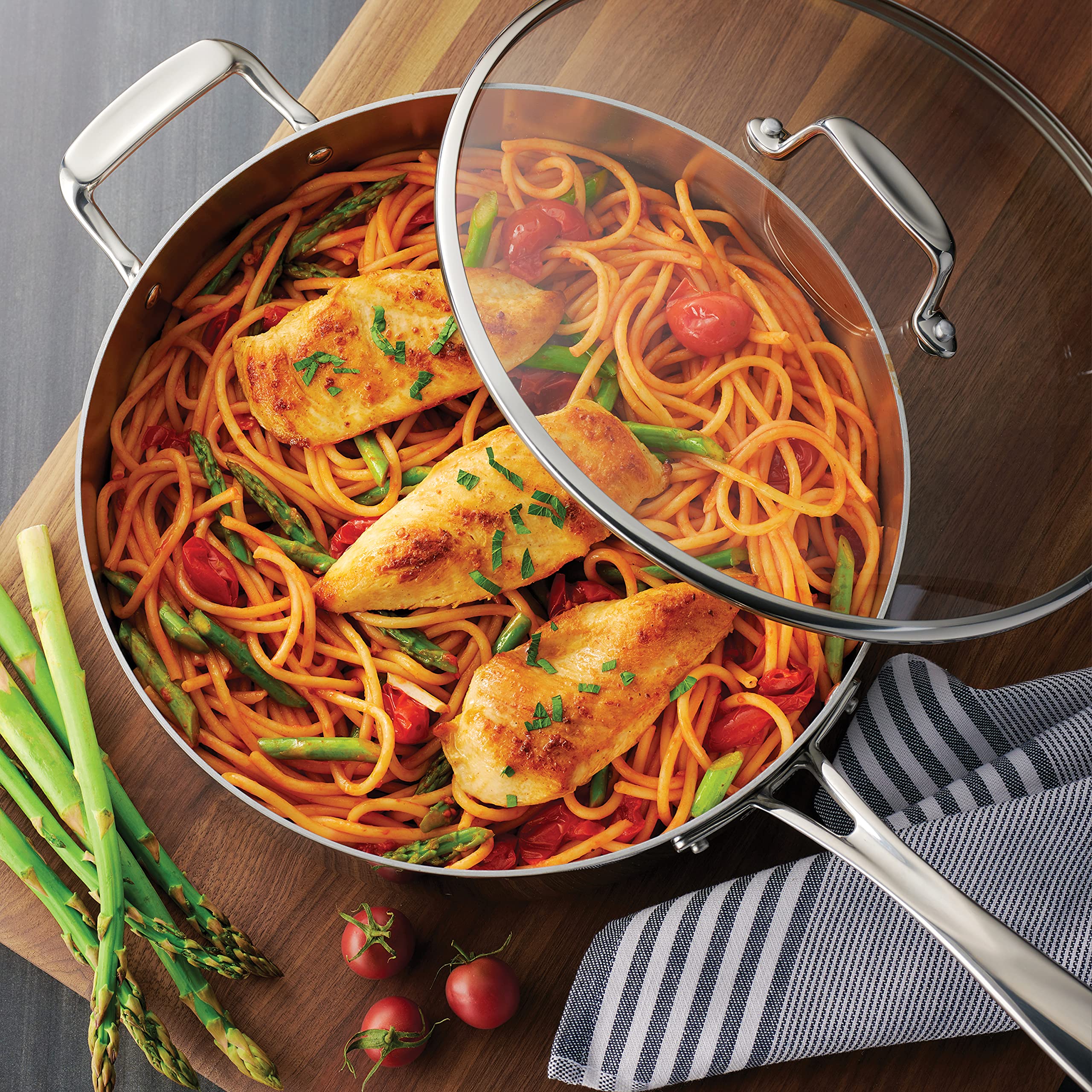 Tramontina Tri-Ply Clad Stainless Steel 6-Quart Saute Pan with Glass Lid - Induction Ready, Dishwasher Safe, NSF Certified Cookware - Perfect for Sautéing, Frying & Simmering - Made in Brazil