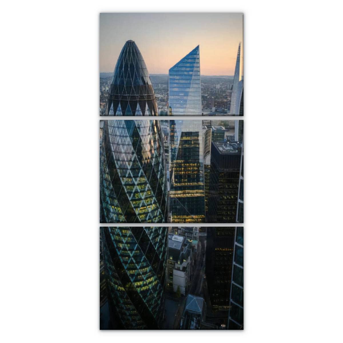 Heron Tower London Skyline Canvas Wall Art - 3 Piece Vertical Framed Prints for Living Room, Bedroom & Bathroom Decor | Modern Cityscape Painting Set for Home & Office