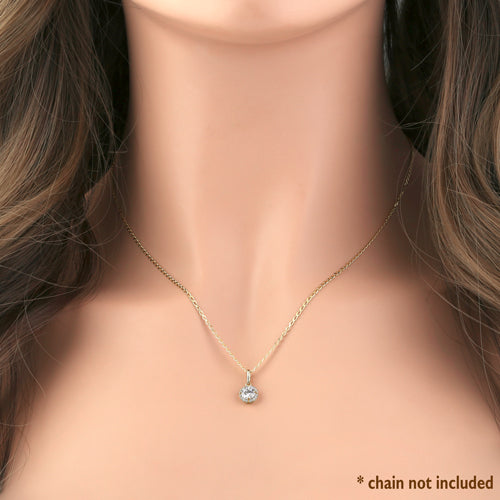 14K Yellow Gold Round Halo CZ Pendant Necklace - Elegant Cubic Zirconia Jewelry for Women - Perfect for Weddings, Anniversaries & Special Occasions