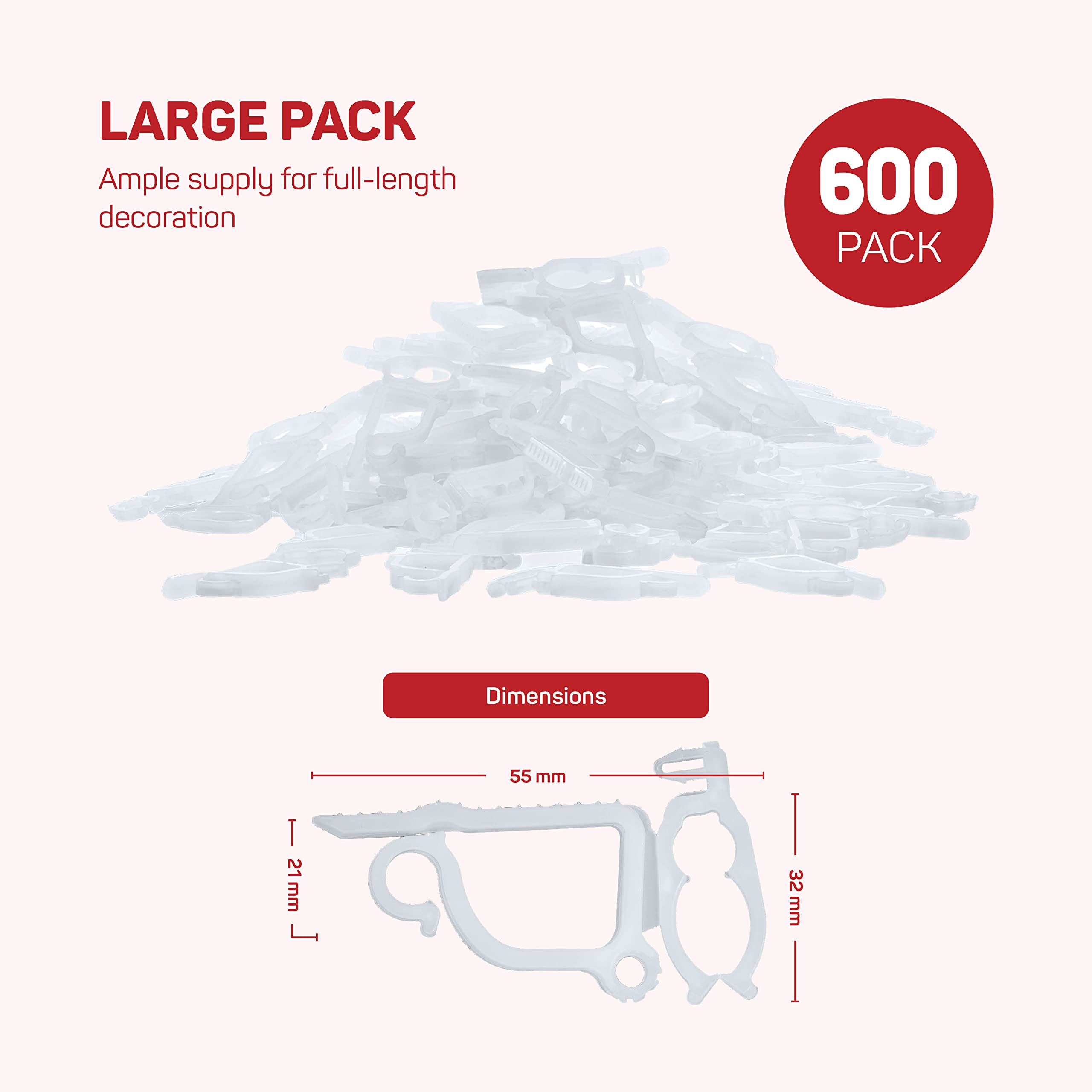 600-Pack All-Purpose Christmas Light Clips for Outdoor Holiday Decorations - Shingle & Gutter Mount for Mini/C6/C7/C9/Rope/Icicle Lights - No Tools Needed - Made in USA - Perfect for Roof, Fence & Window Decor