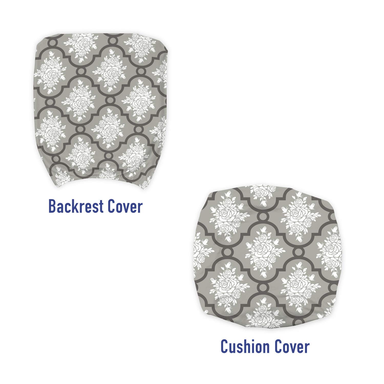 Lunarable Floral Office Chair Slipcover - Gothic Linked Rose Patterns with Leaves, Soft Stretch Fabric Cover for Home & Office Decor (Grey White) | Perfect for Desk Chairs, Conference Rooms & Home Offices