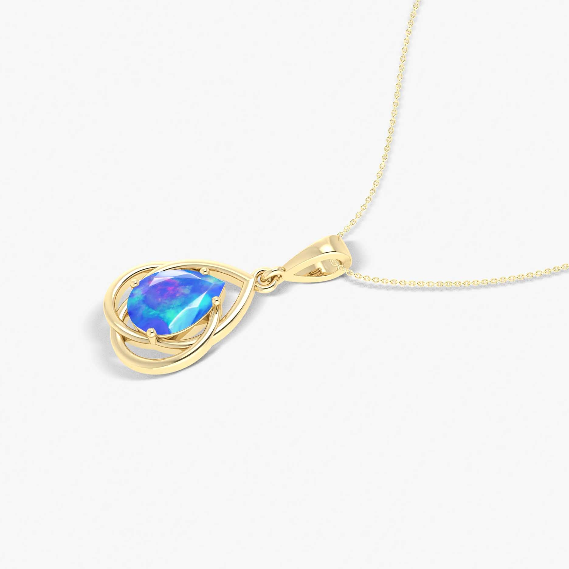 Natural Blue Opal Solitaire Pendant Necklace – Pear-Shaped Gemstone Jewelry for Women, Elegant Gift for Birthday, Anniversary & Special Occasions