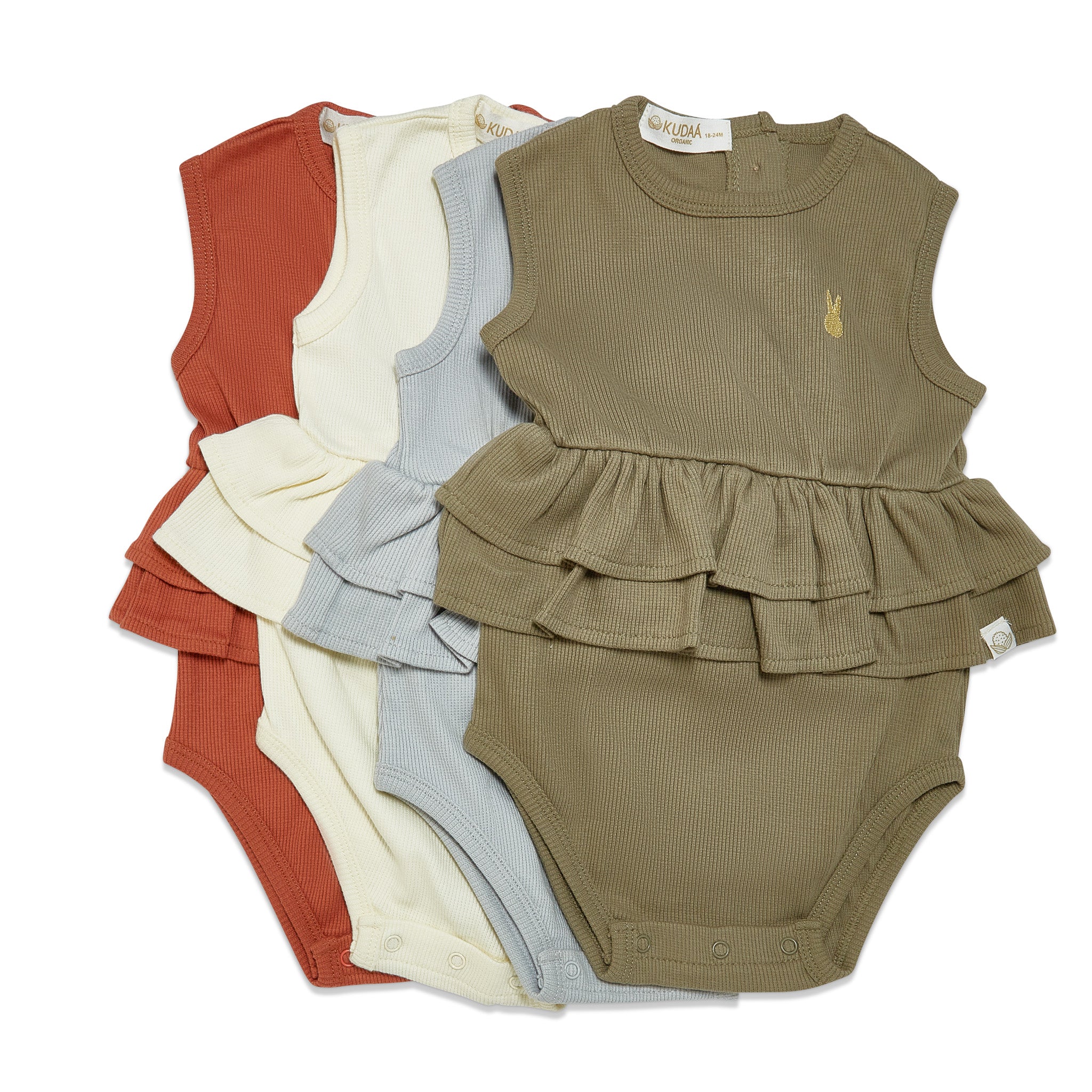 Organic Cotton Ruffle Waist Romper for Baby Girls - Pearl Blue | Soft & Comfortable One-Piece Outfit | Perfect for Playtime, Photo Shoots & Special Occasions