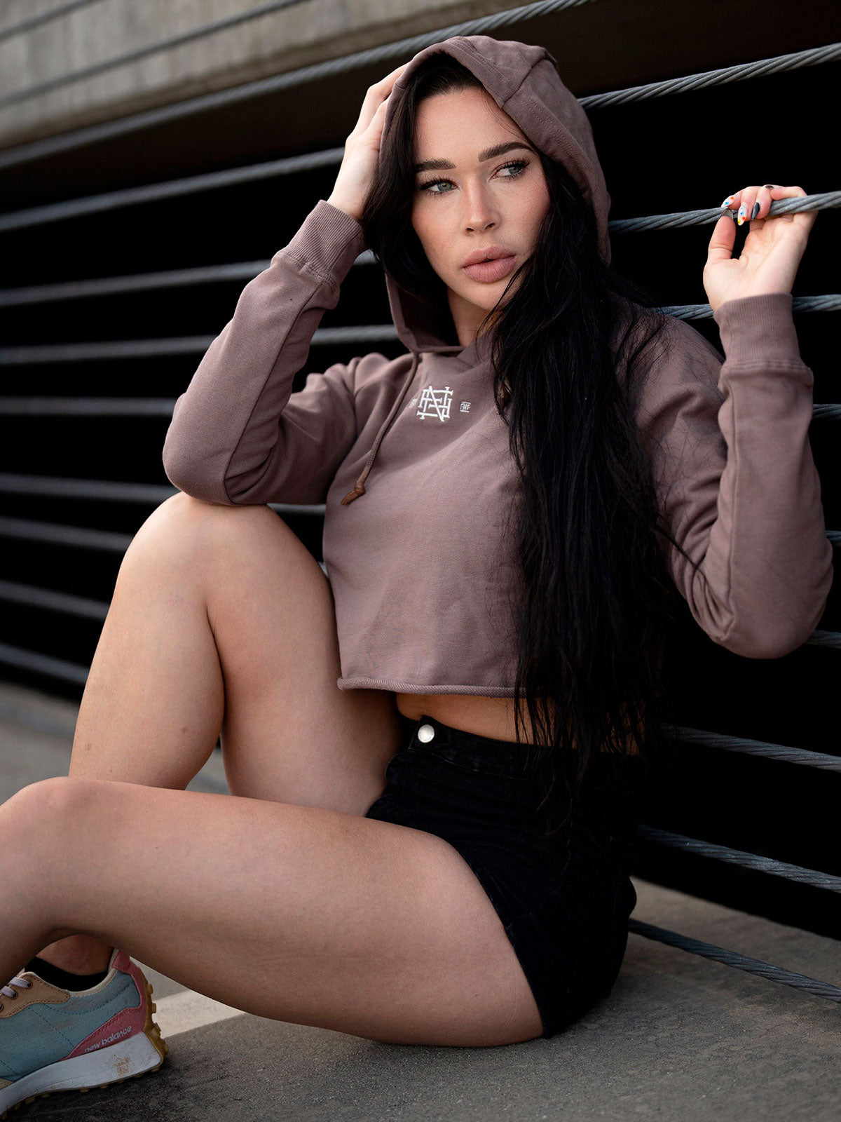 EMB Crop Hoodie for Women - Earth Tone Casual Pullover Sweatshirt | Perfect for Gym, Yoga, and Streetwear Fashion