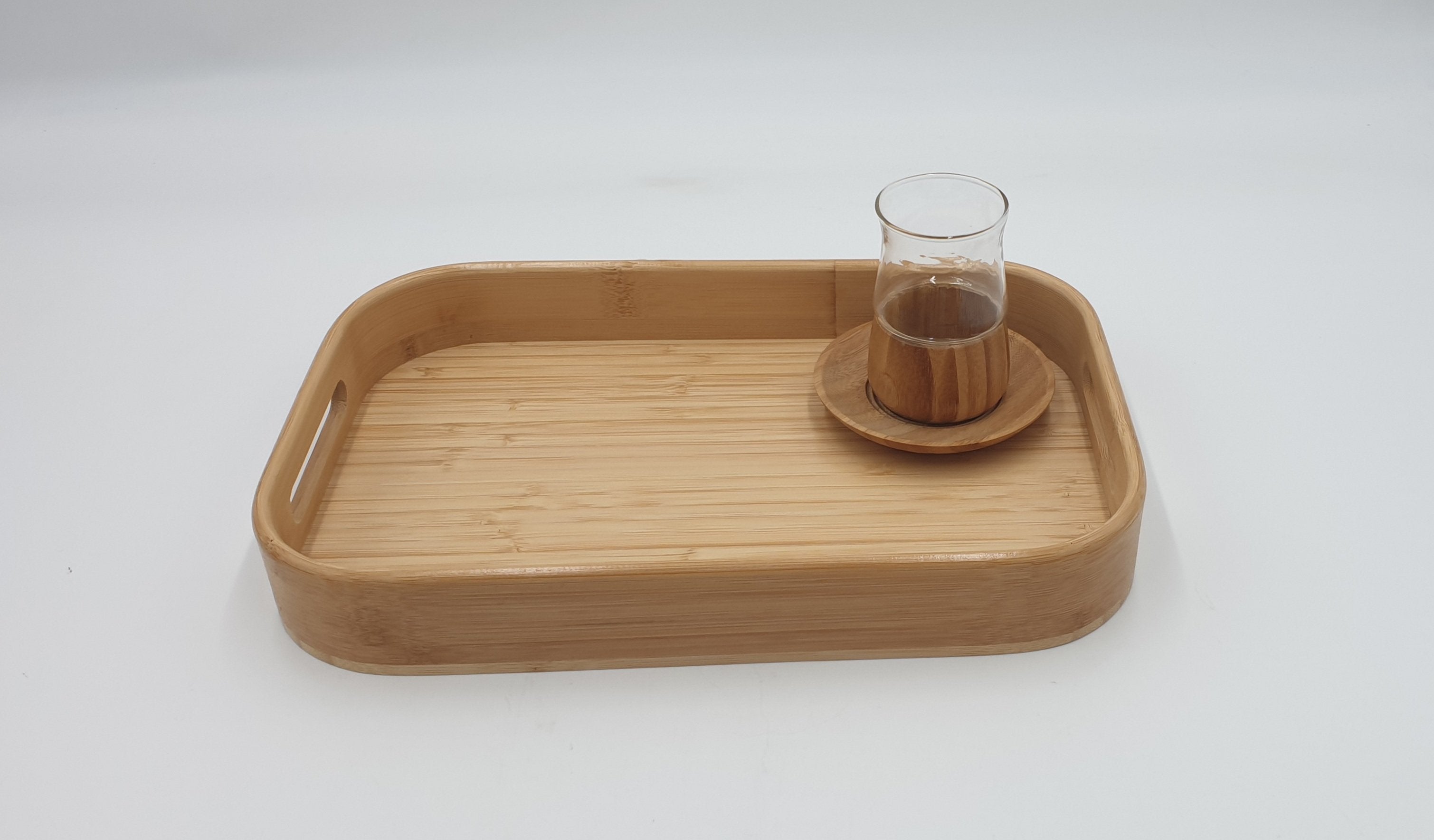 12.75x8.25x1.75 Inch Natural Wood Serving Tray - Handcrafted Wooden Tray for Breakfast, Coffee, Tea, Jewelry Display and Home Decor