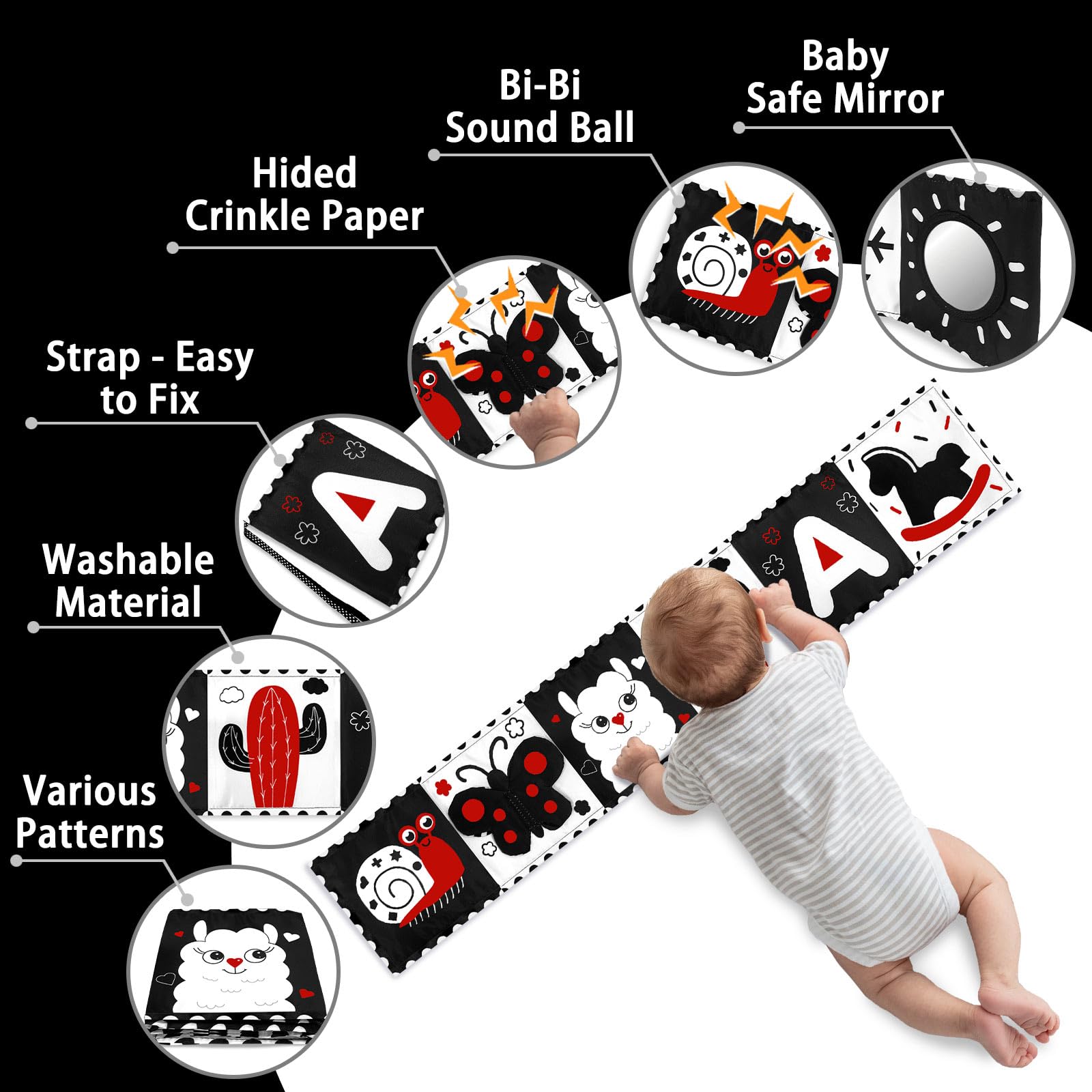 High Contrast Black and White Baby Toys for Newborns 0-6 Months - Soft Sensory Book for Tummy Time, Visual Stimulation & Brain Development - Montessori Learning Toy Gift (Butterfly Design) - Perfect for Early Childhood Education & Newborn Playtime