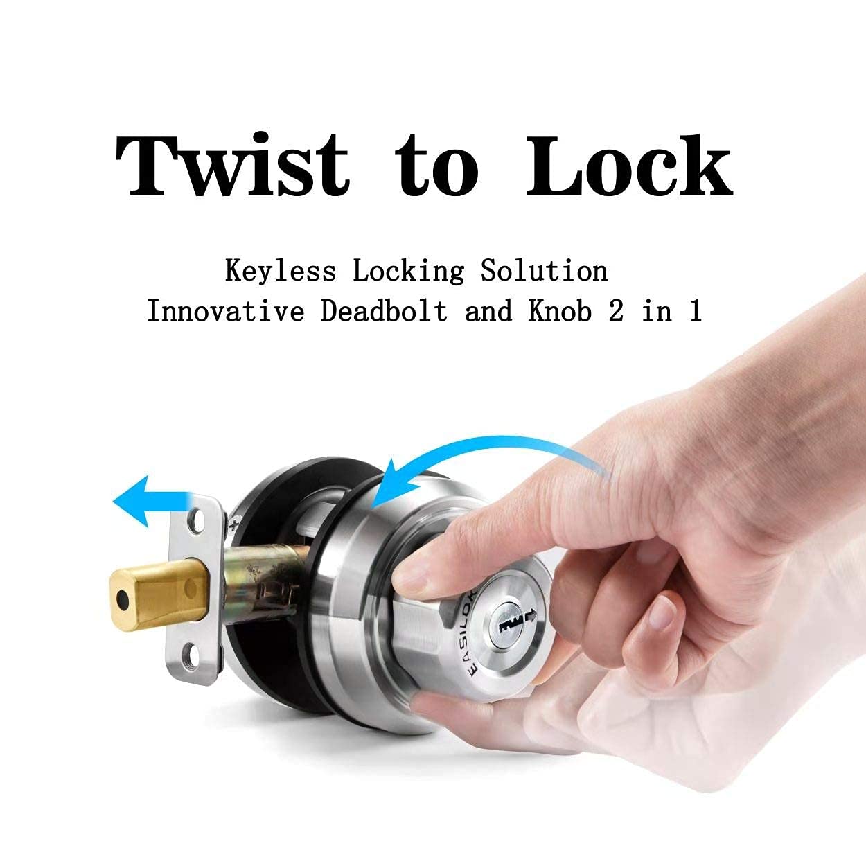 EASlLOK Heavy Duty Keyless Deadbolt Lock - 304 Stainless Steel Front Door Lock with Twist-to-Lock Mechanism (2 Pack) | Secure Your Home, Office & Gate - Weatherproof & Tamper-Resistant Design