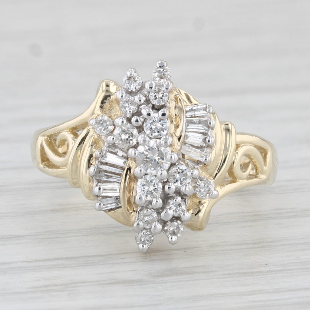 0.47ctw Diamond Cluster Ring in 10k Yellow Gold - Size 7 - Elegant Jewelry for Engagement, Anniversary & Special Occasions