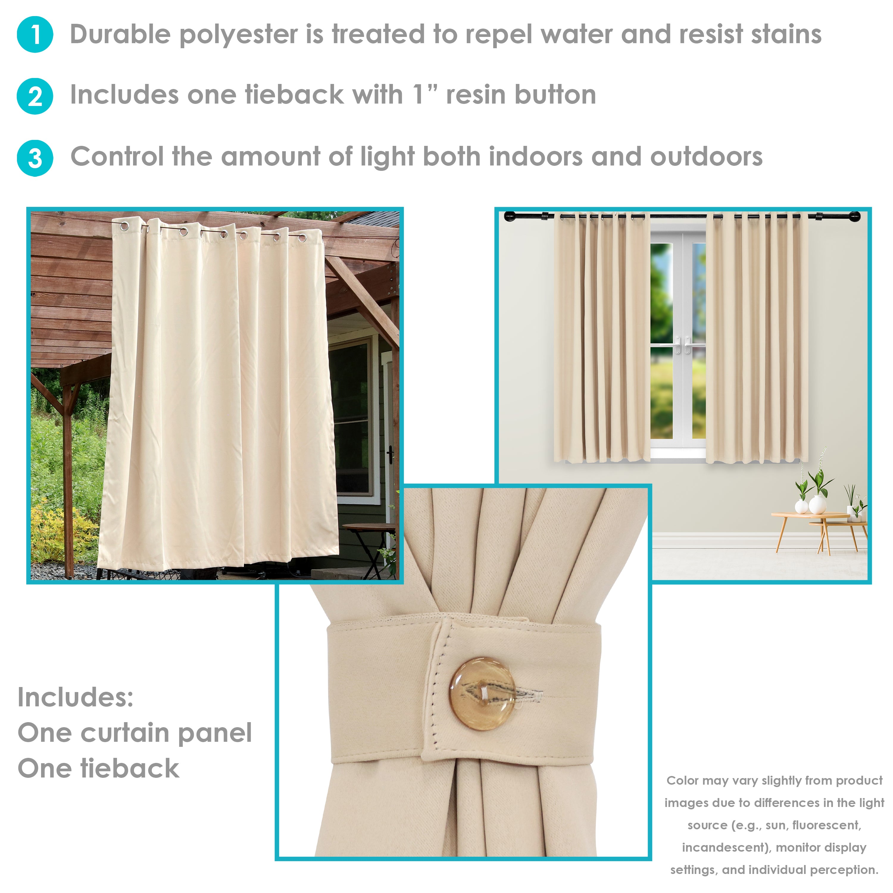 Sunnydaze Beige Blackout Curtains for Outdoor Use - UV Protection & Privacy - Perfect for Patio, Deck, and Sunroom