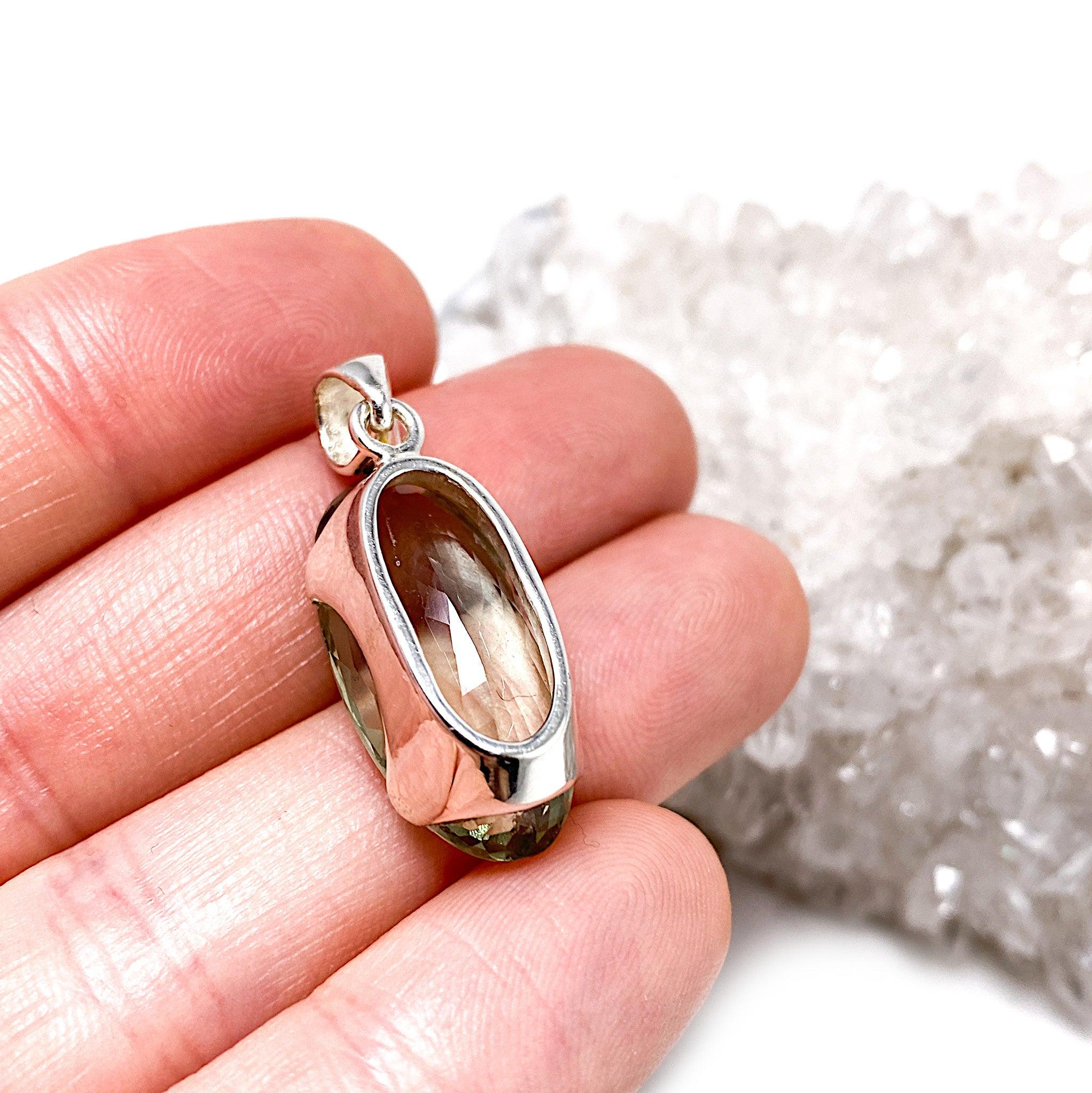 Prasiolite (Green Amethyst) Oval Faceted Pendant Necklace KPGJ2156 - Elegant Jewelry for Women, Gift for Her, Wedding, Party & Special Occasions