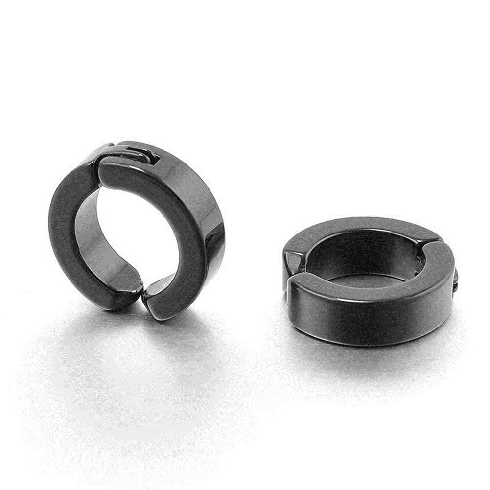 Loinhgeo Clip On Earrings for Men - Stainless Steel Non-Piercing Hoop Ear Cuffs (Black) - Perfect for Parties, Weddings & Everyday Fashion Accessories