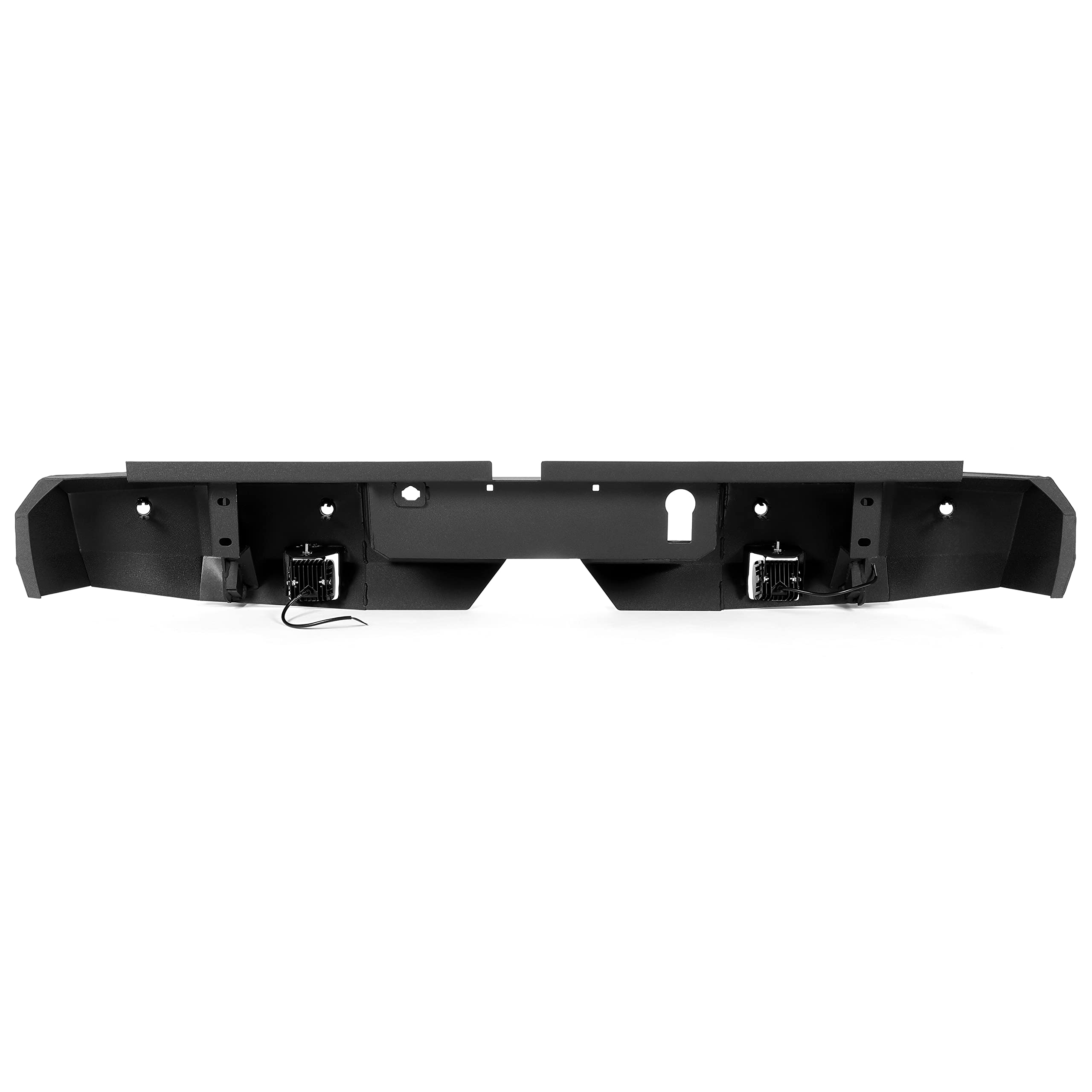 KUAFU Heavy Duty Rear Bumper with D-Rings & LED Lights for 2019-2023 Ford Ranger | Textured Black Steel Truck Bumper | Off-Road Protection & Towing Accessory