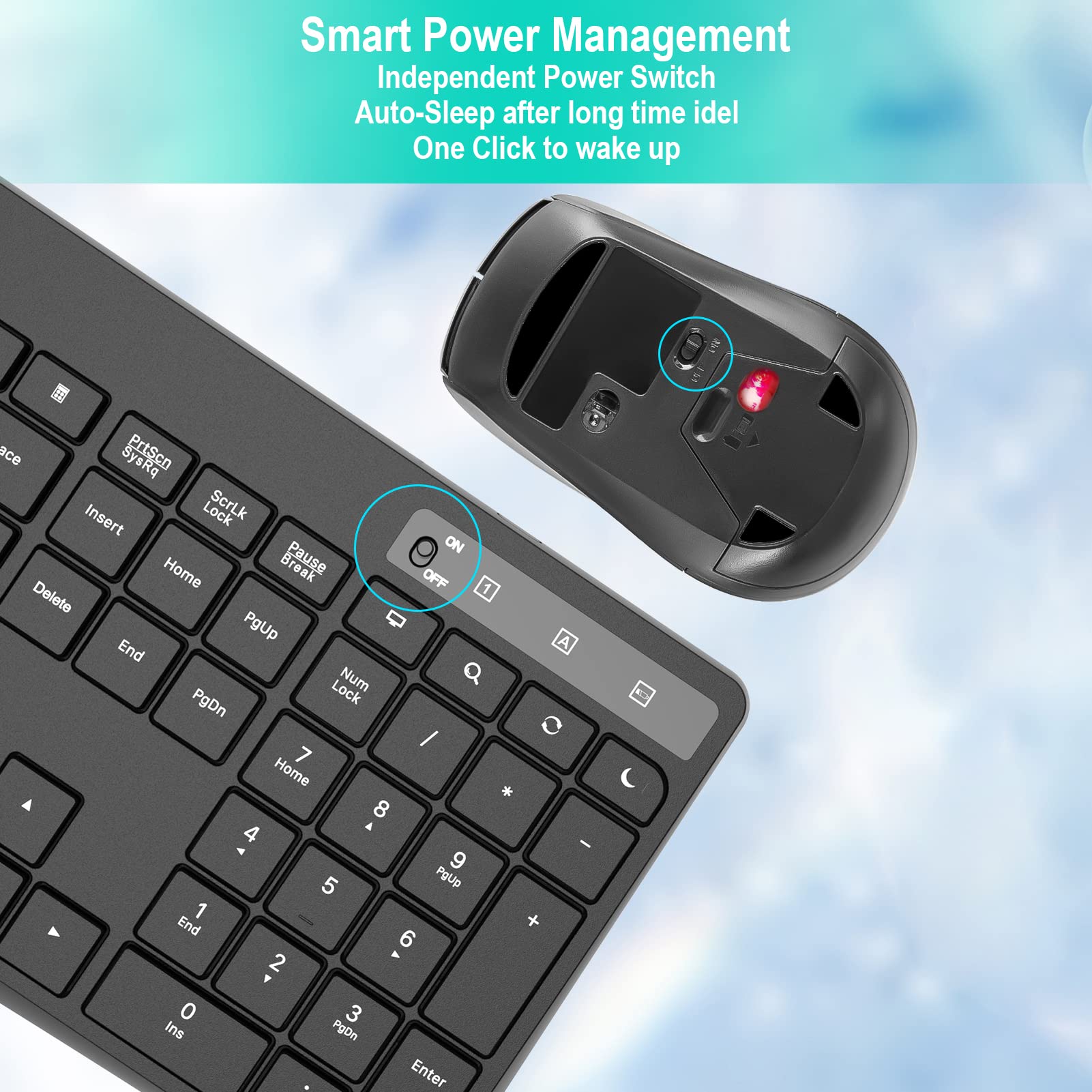 EarlyLit 2.4G Wireless Keyboard and Mouse Combo - Full-Sized Ergonomic Design, Cordless USB with 12 Shortcut Keys, Quiet Click for Windows/Mac - Perfect for Office, Home & Gaming Use