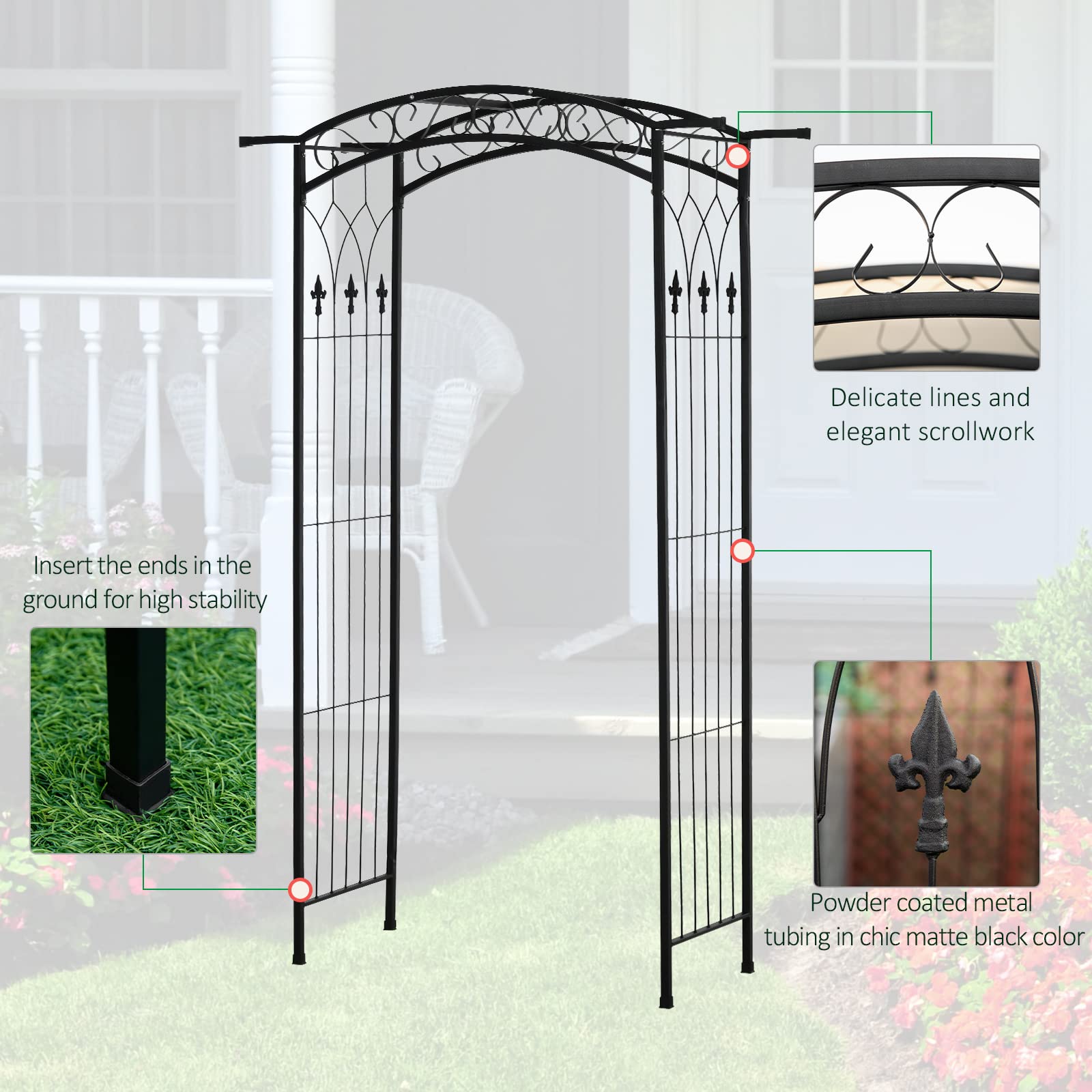 Outsunny 7Ft Metal Garden Arch Arbor Trellis for Climbing Vines, Wedding Archway & Bridal Party Decor - Perfect for Outdoor Ceremonies, Backyard Landscaping and Vine Support