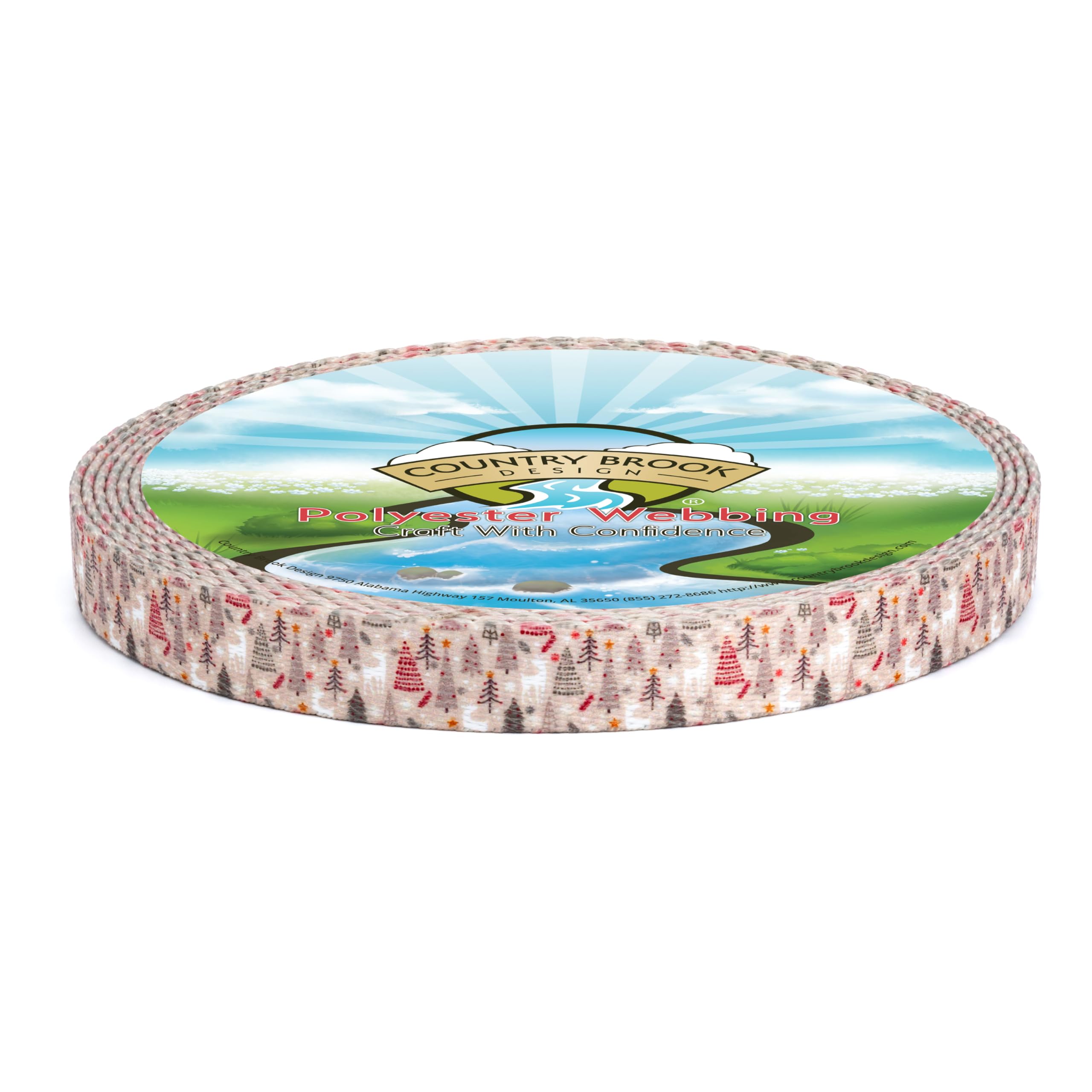 Country Brook Design - Woodland Christmas Polyester Webbing for Holiday Decorations, DIY Crafts, Gift Wrapping & Seasonal Home Decor