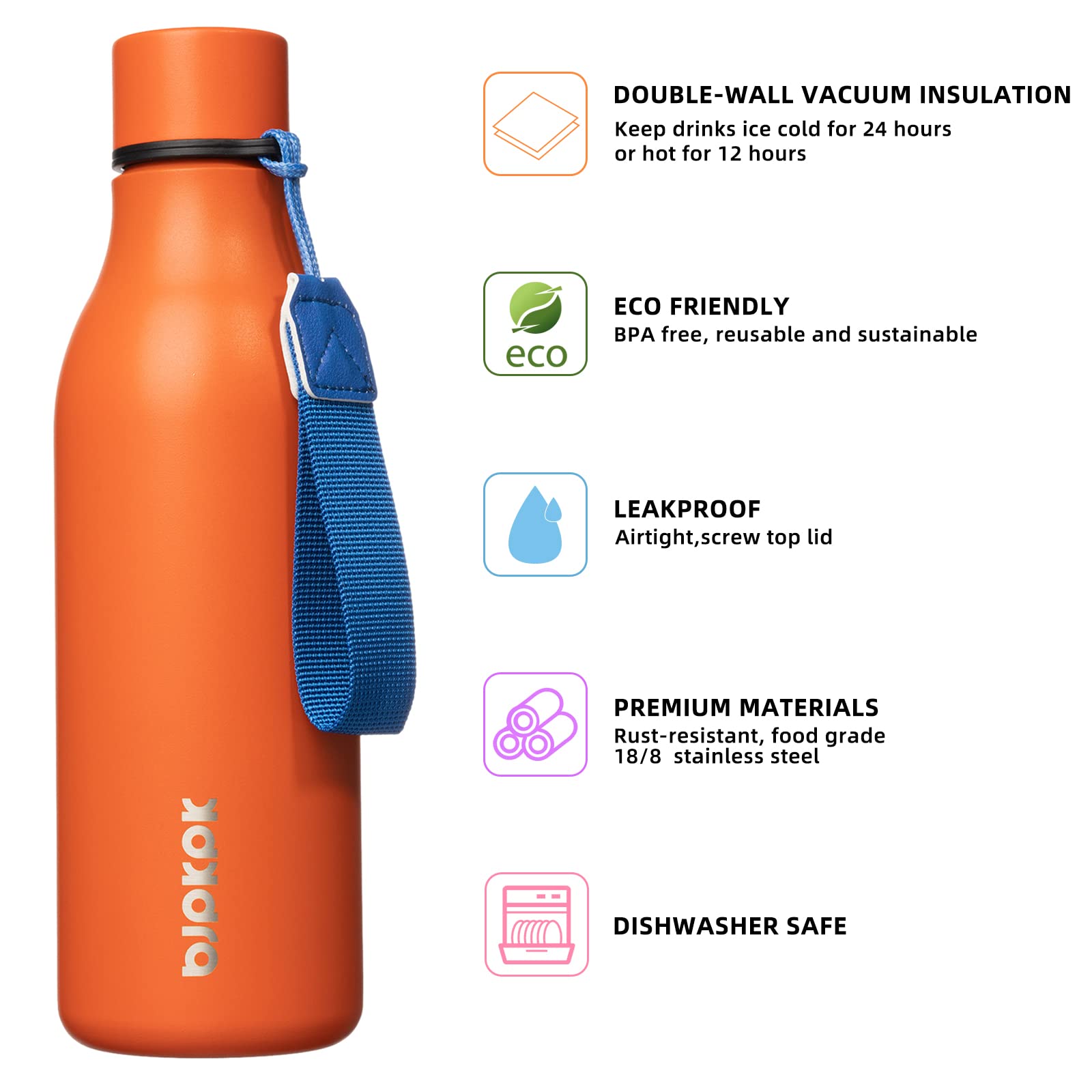 18oz Insulated Stainless Steel Water Bottle - BPA Free, Leak Proof for Sports & Travel
