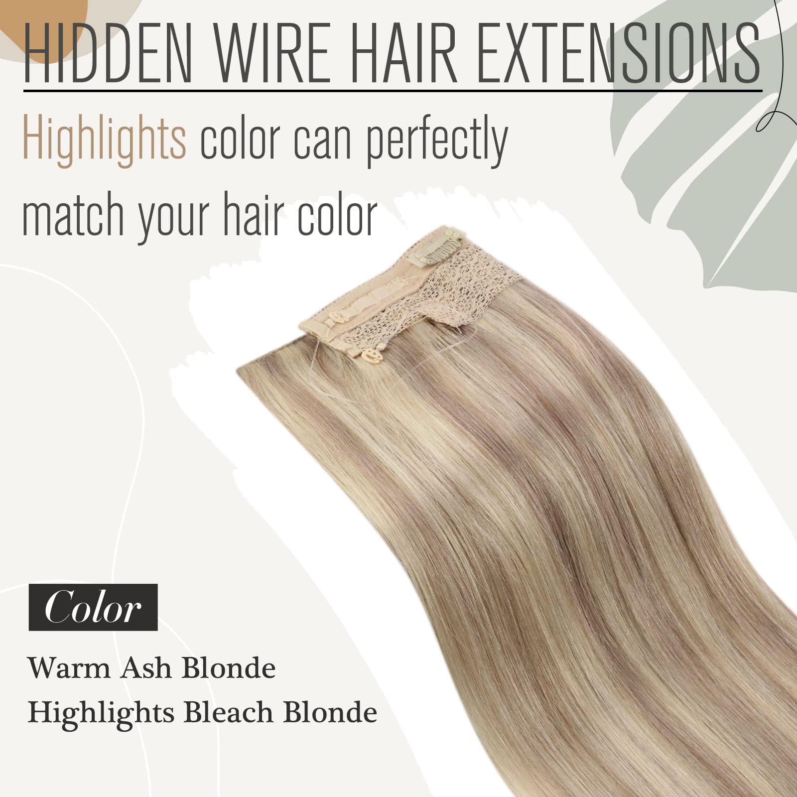 20 Inch Sunny Wire Hair Extensions - Real Human Hair, Fish Line Invisible Extensions in Ash Blonde with Platinum Highlights (#P18/613) | Perfect for Parties, Weddings & Daily Styling
