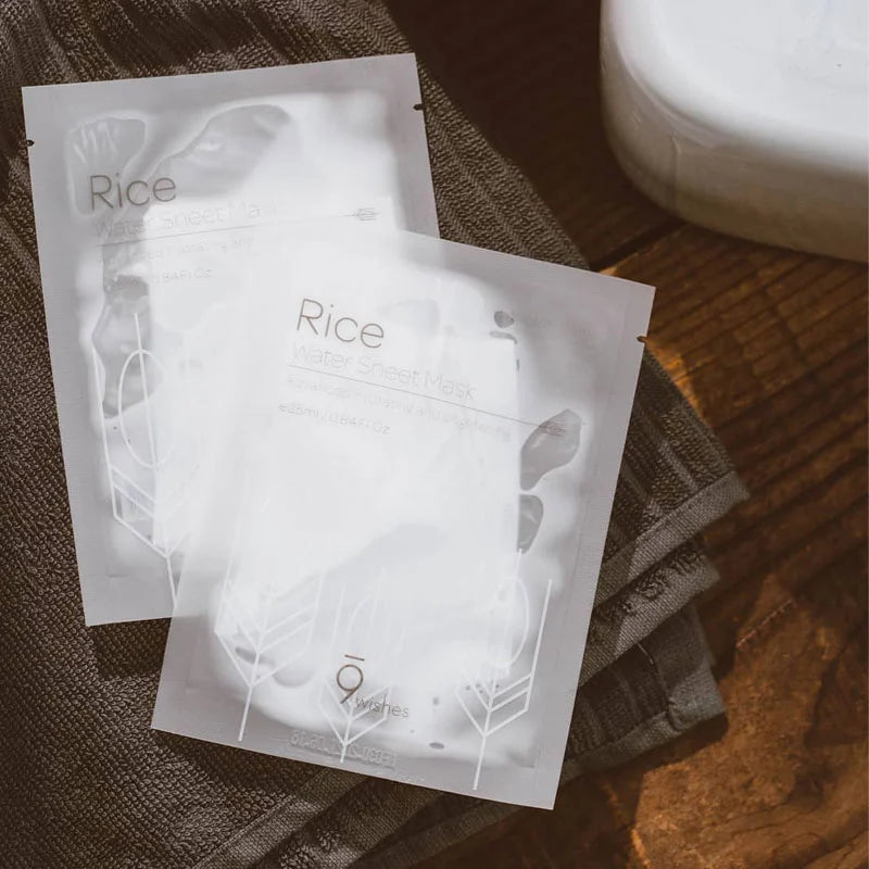 9wishes Rice Water Brightening Sheet Mask - 25ml (10 Pack) for Hydration & Glowing Skin | Korean Skincare for Daily Use & Spa Nights