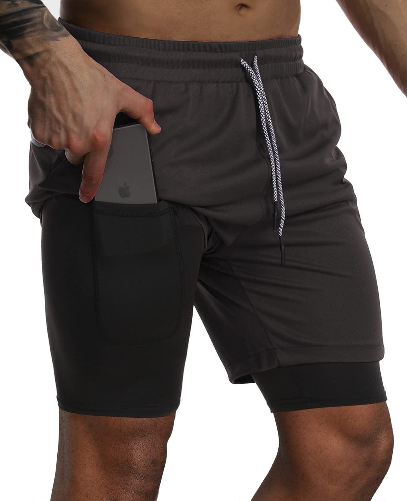 Suwangi Men's 2-in-1 Workout Running Shorts 7