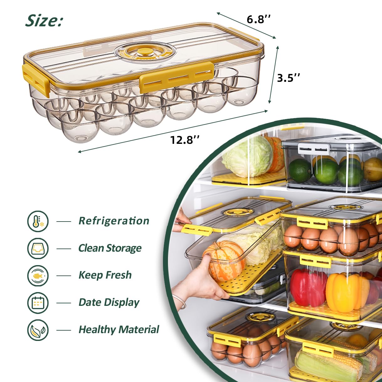 18-Count Plastic Egg Holder for Refrigerator - Stackable Egg Storage Container with Lids (2-Pack) - Perfect for Kitchen Organization & Meal Prep