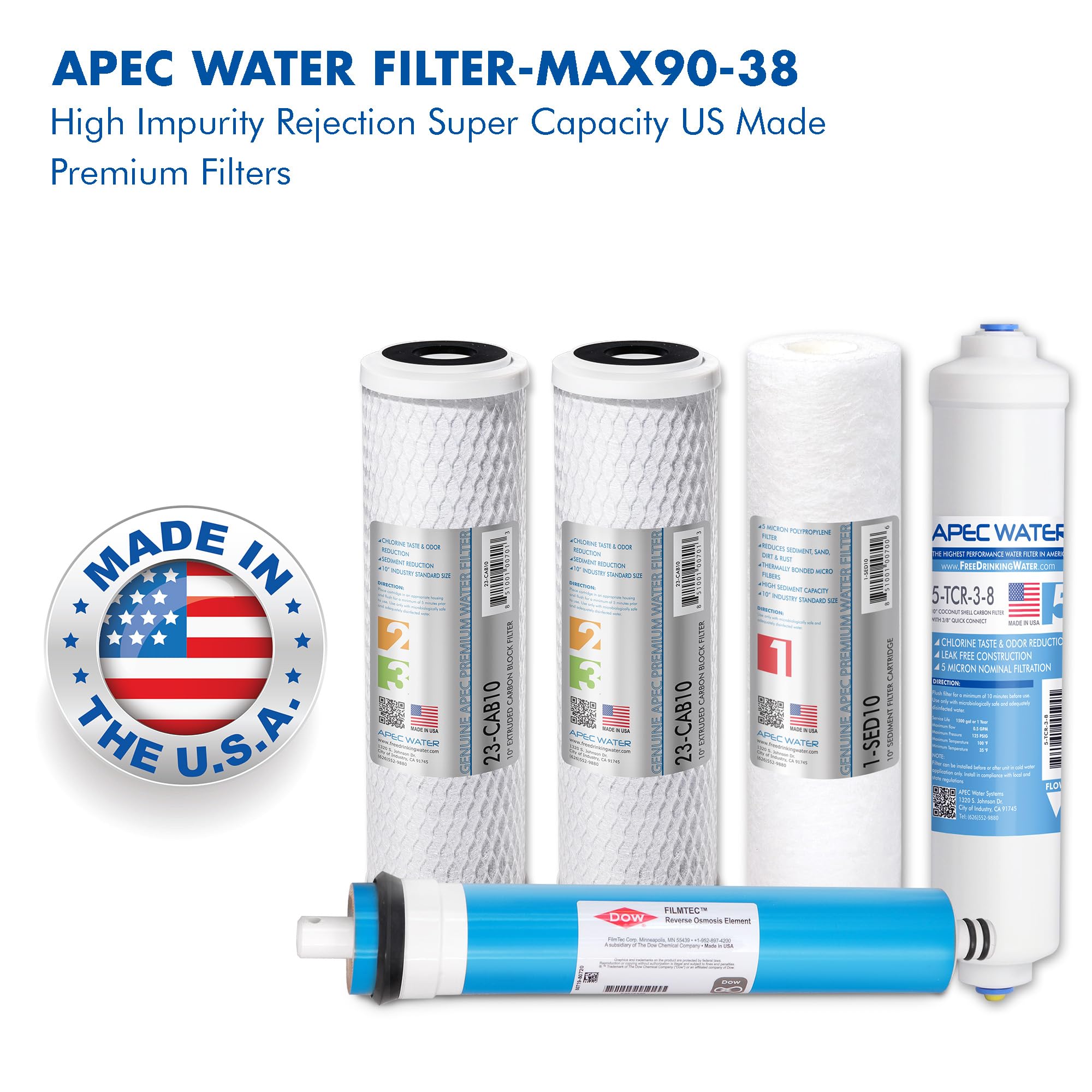 APEC ULTIMATE Series US Made 90 GPD Replacement Water Filter - 3/8